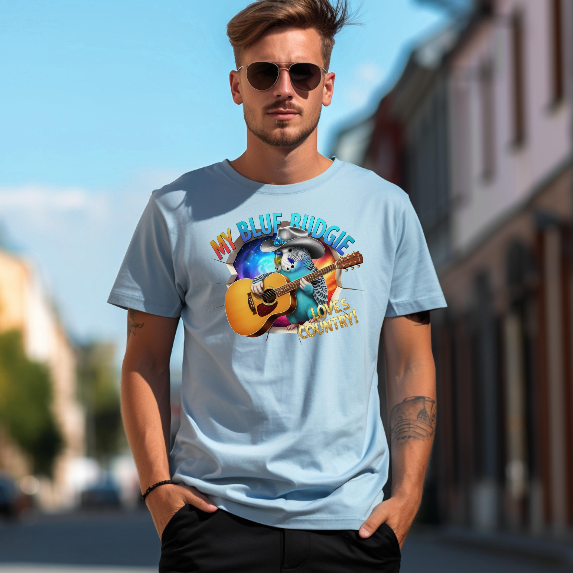 Blue Budgie Loves Country T-Shirt