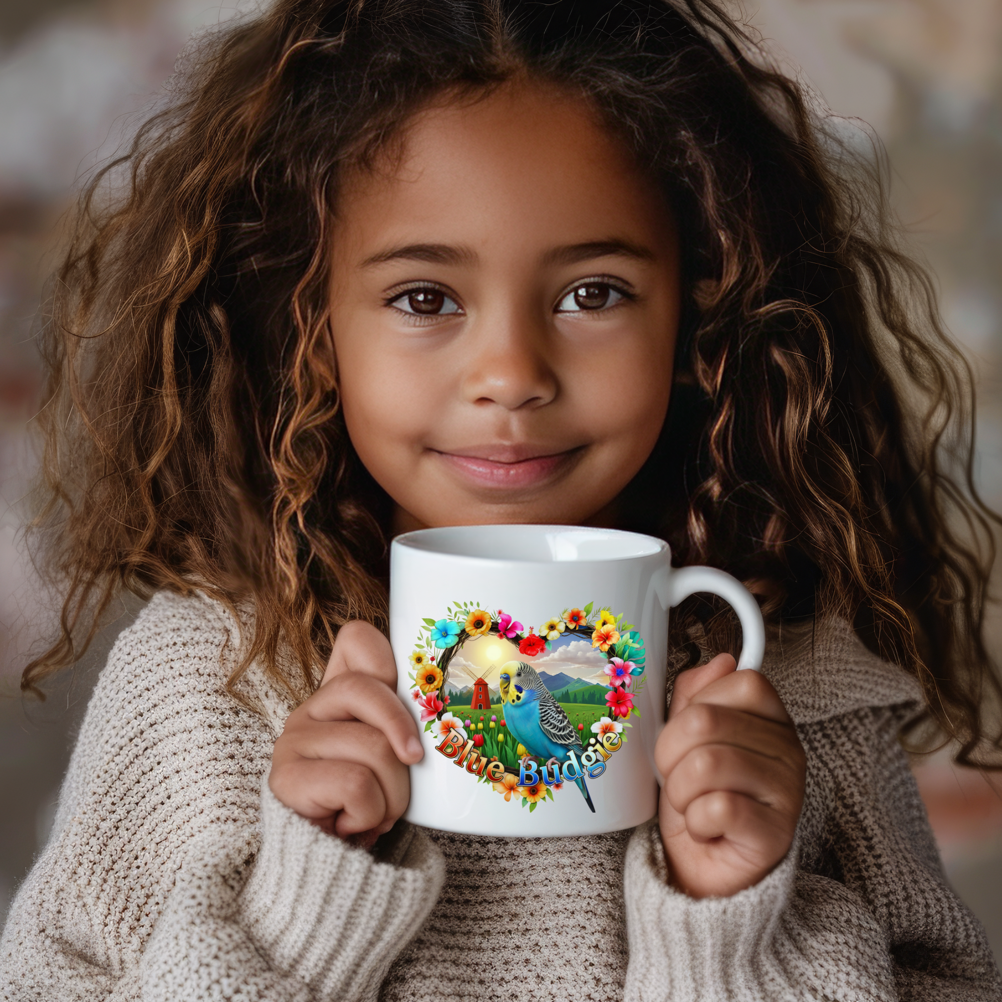 Blue Budgie Garden Scene Mug