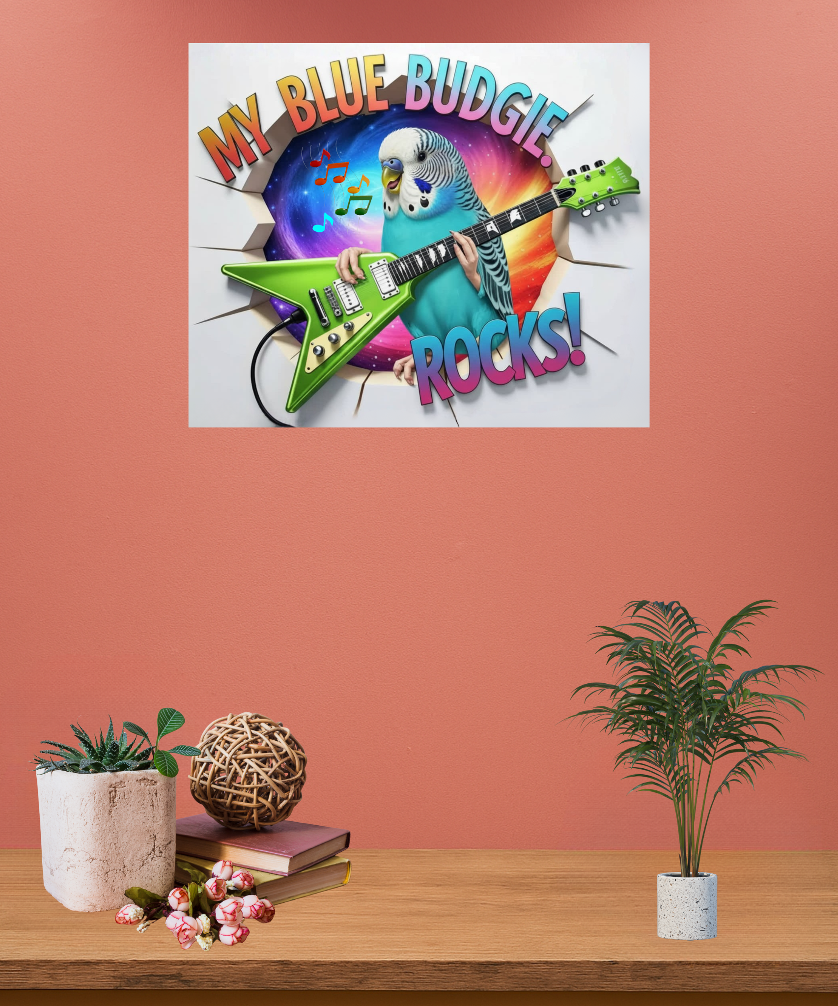 Blue Budgie Rocks Wall-Hanging