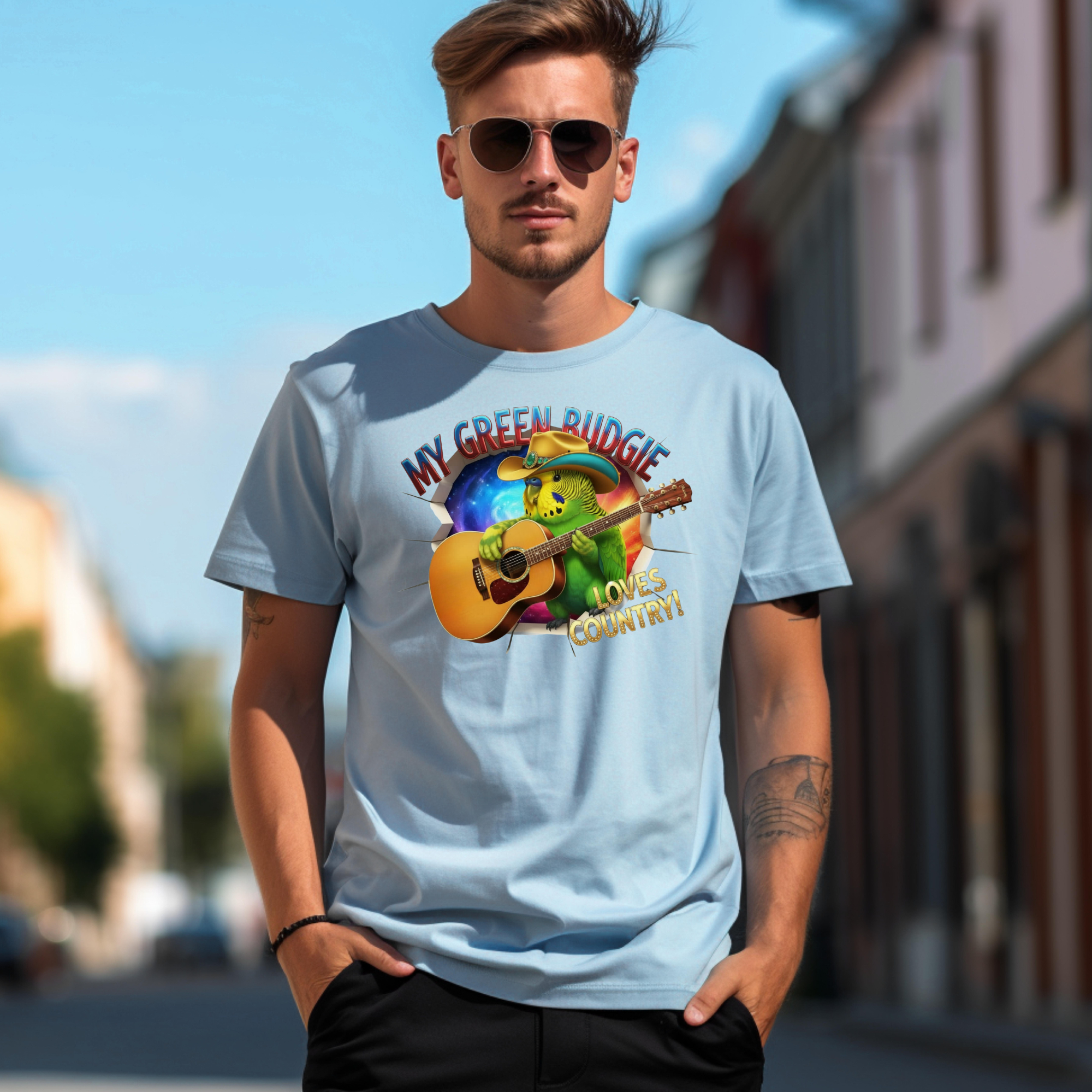 Green Budgie Loves Country T-Shirt