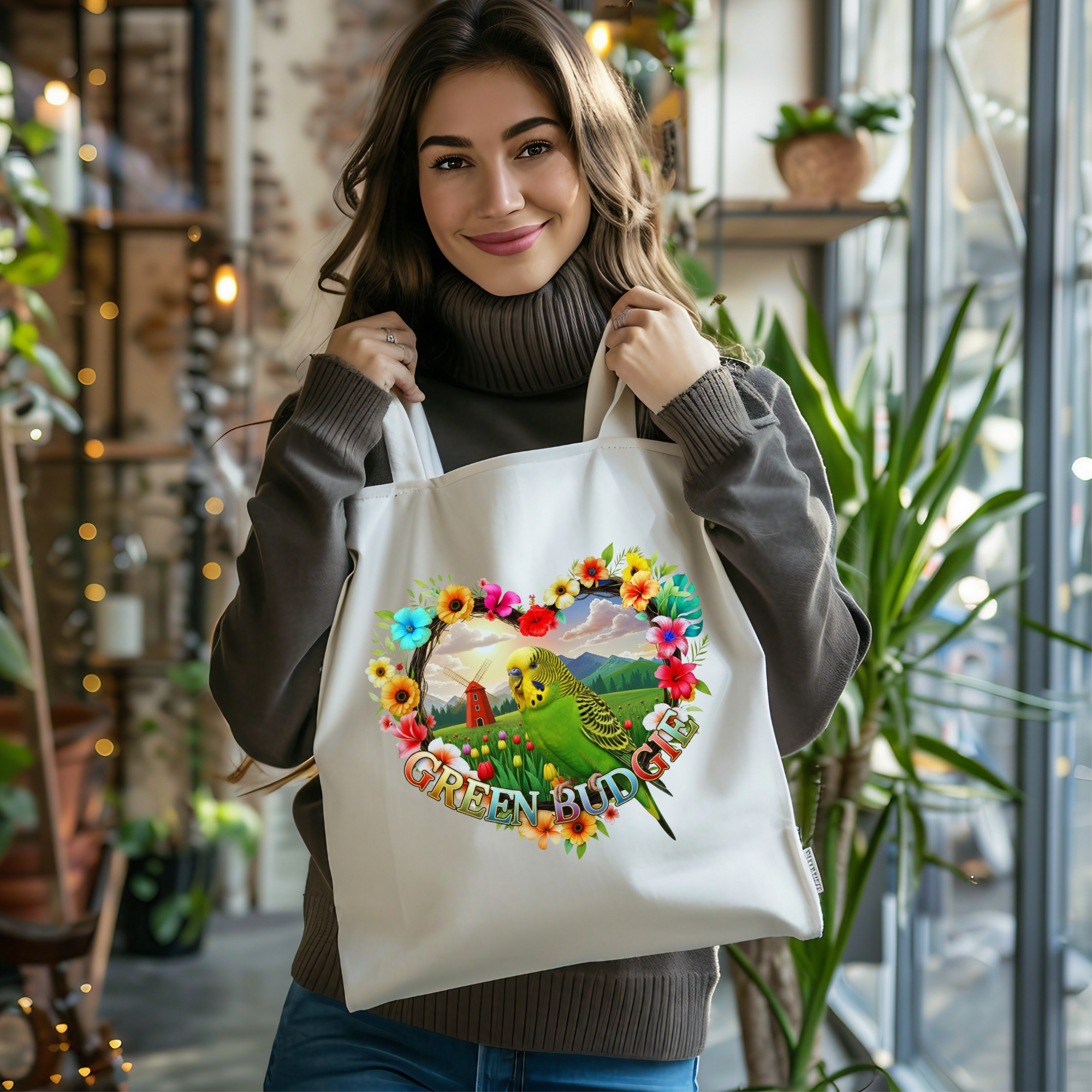 Green Budgie Parrot Tote Bag
