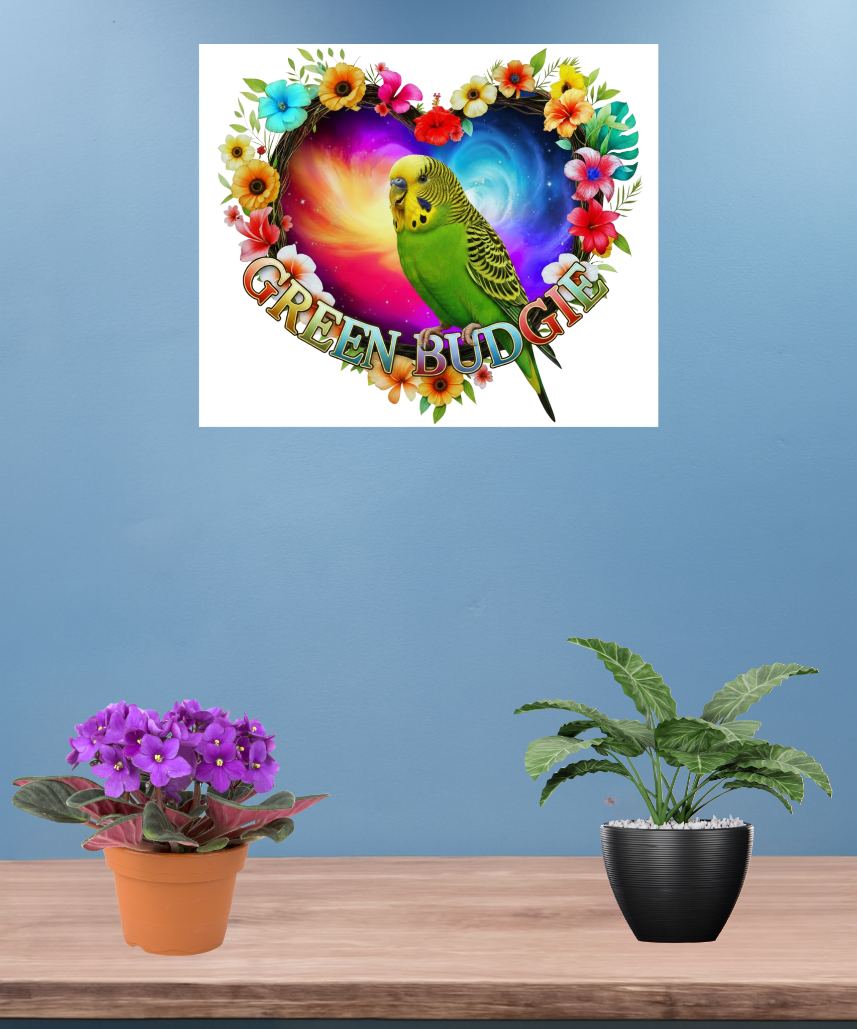Green Budgie Heart Wall-Hanging