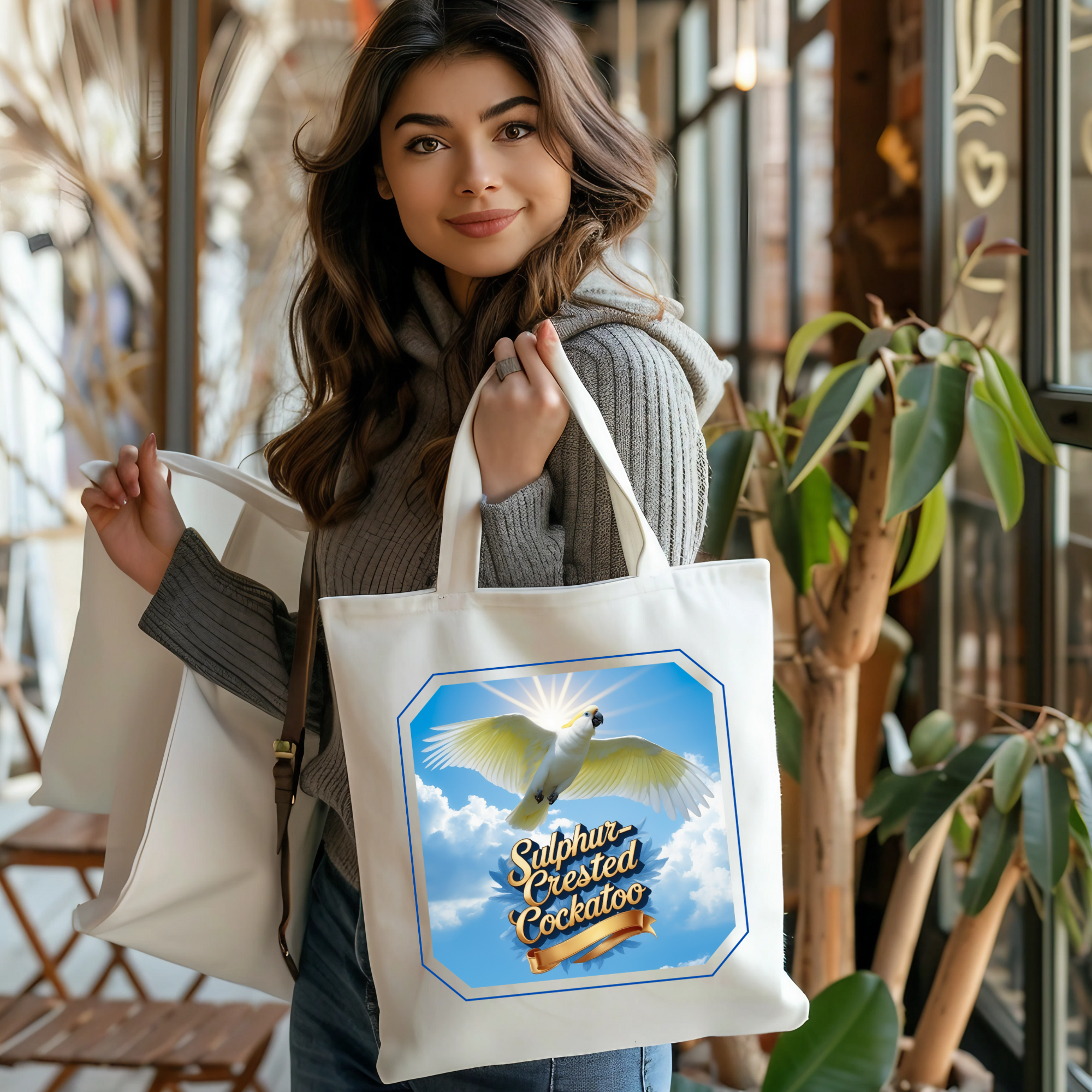 Flying Sulphur-Crested Cockatoo Tote Bag