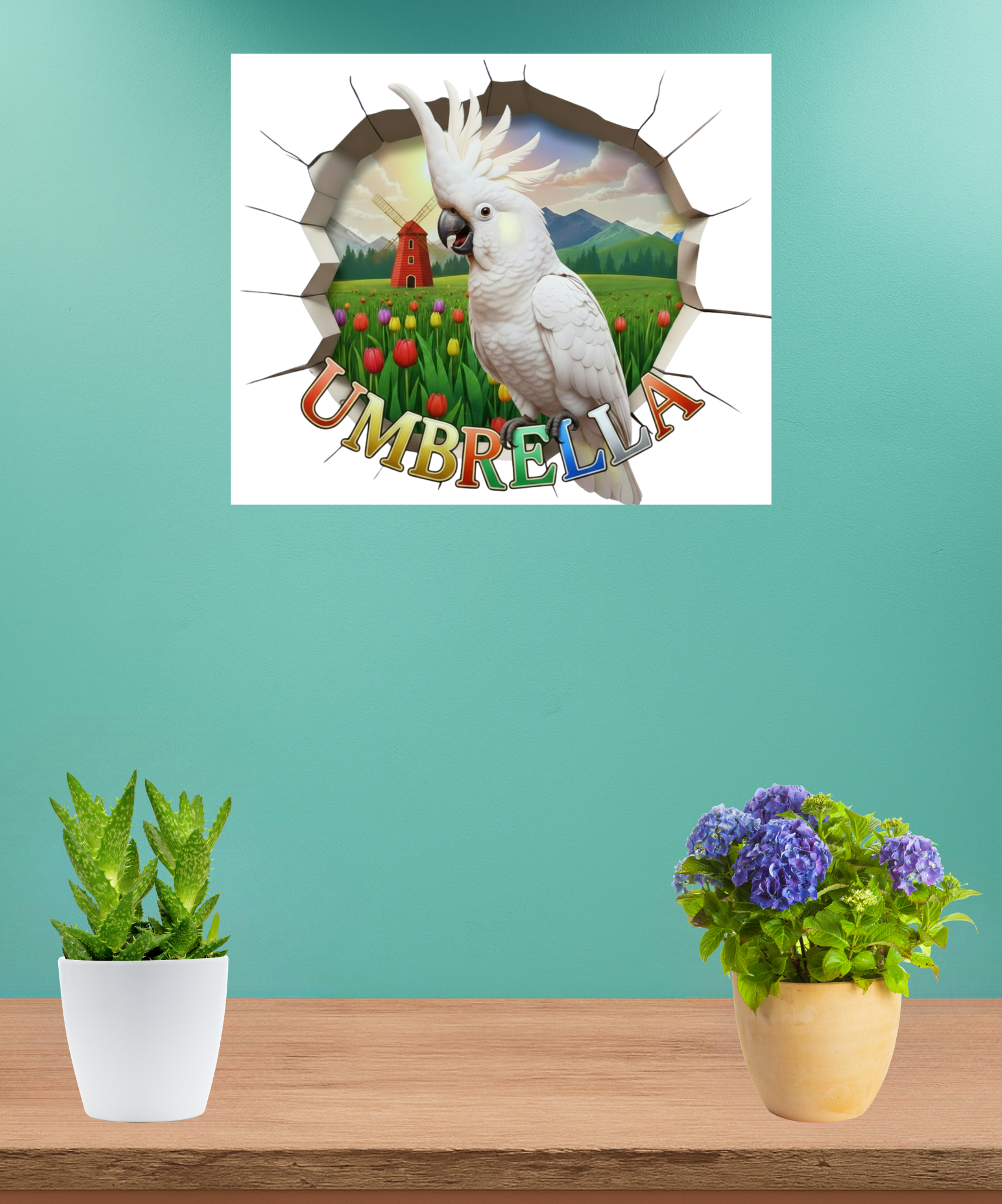 Umbrella Cockatoo Tulip Field Wall-Hanging