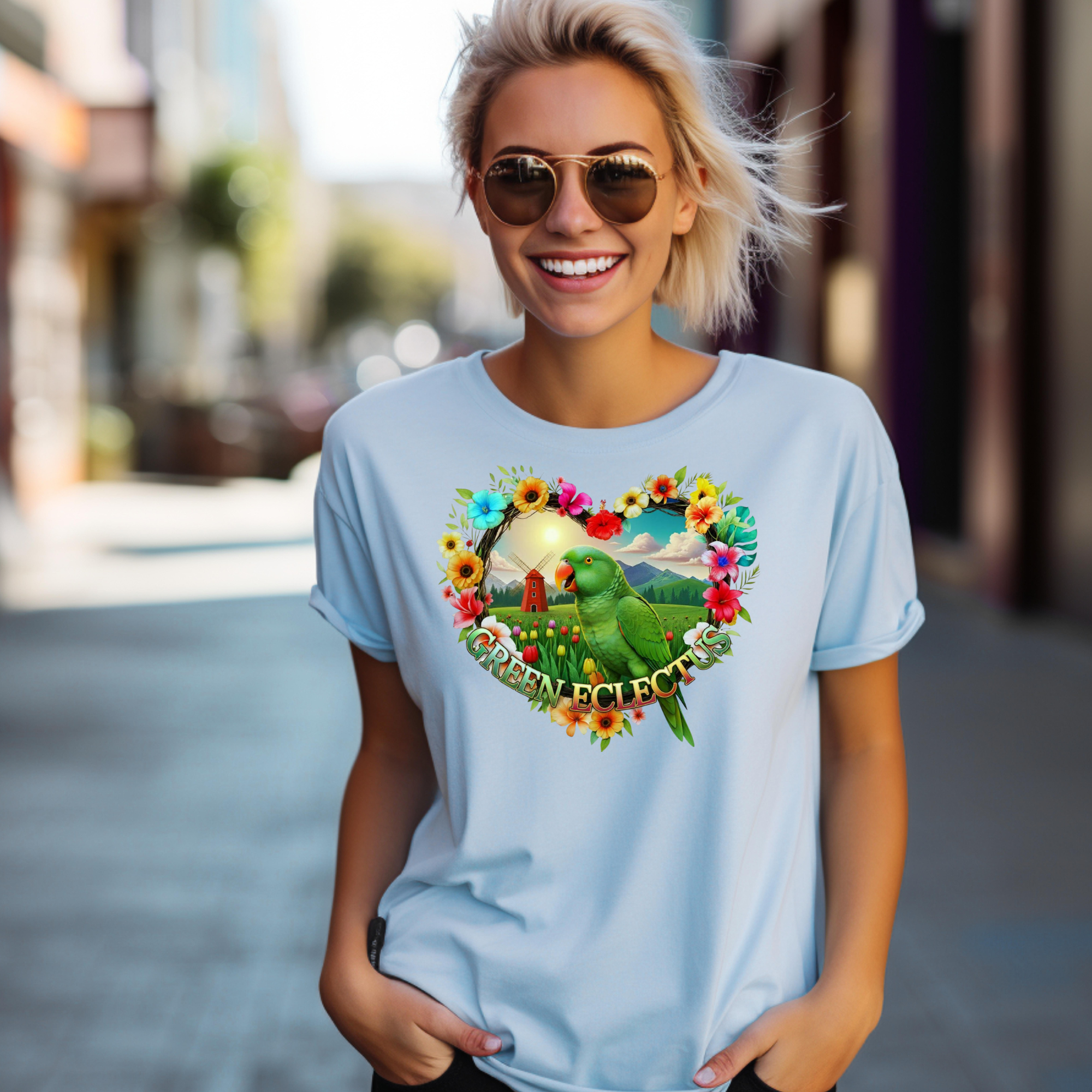 Green Eclectus Floral T-Shirt
