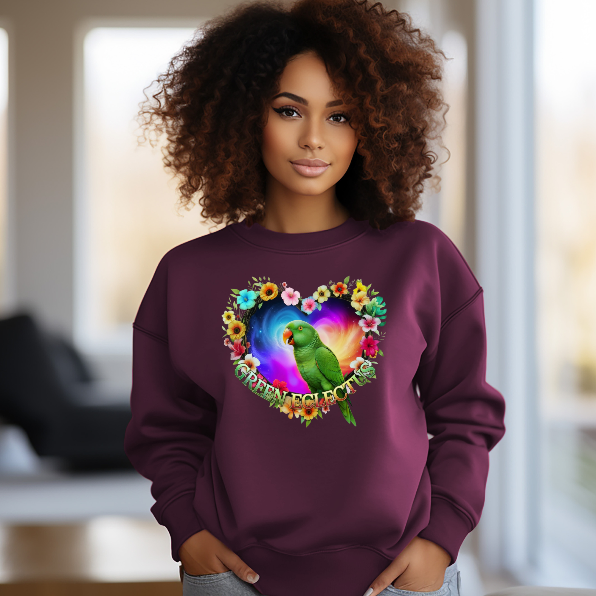 Green Eclectus Floral Sweatshirt