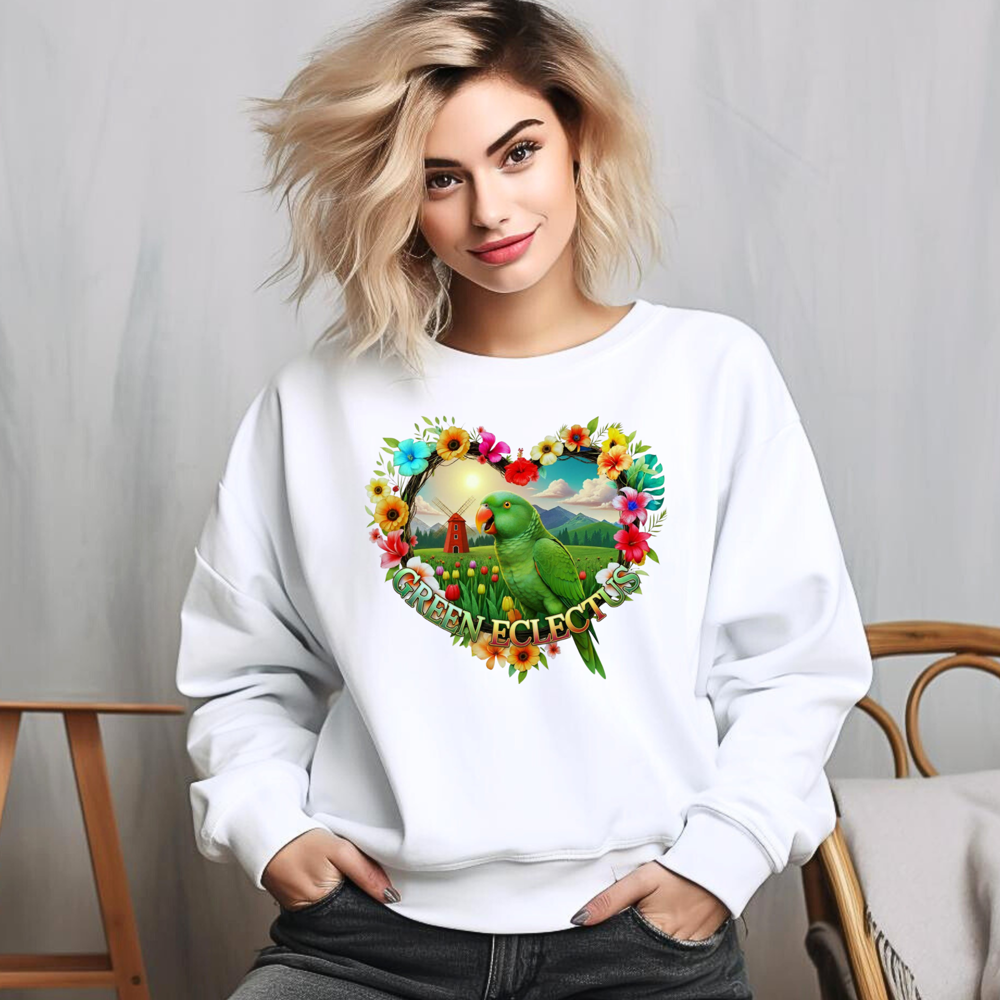 Green Eclectus Nature Art Sweatshirt