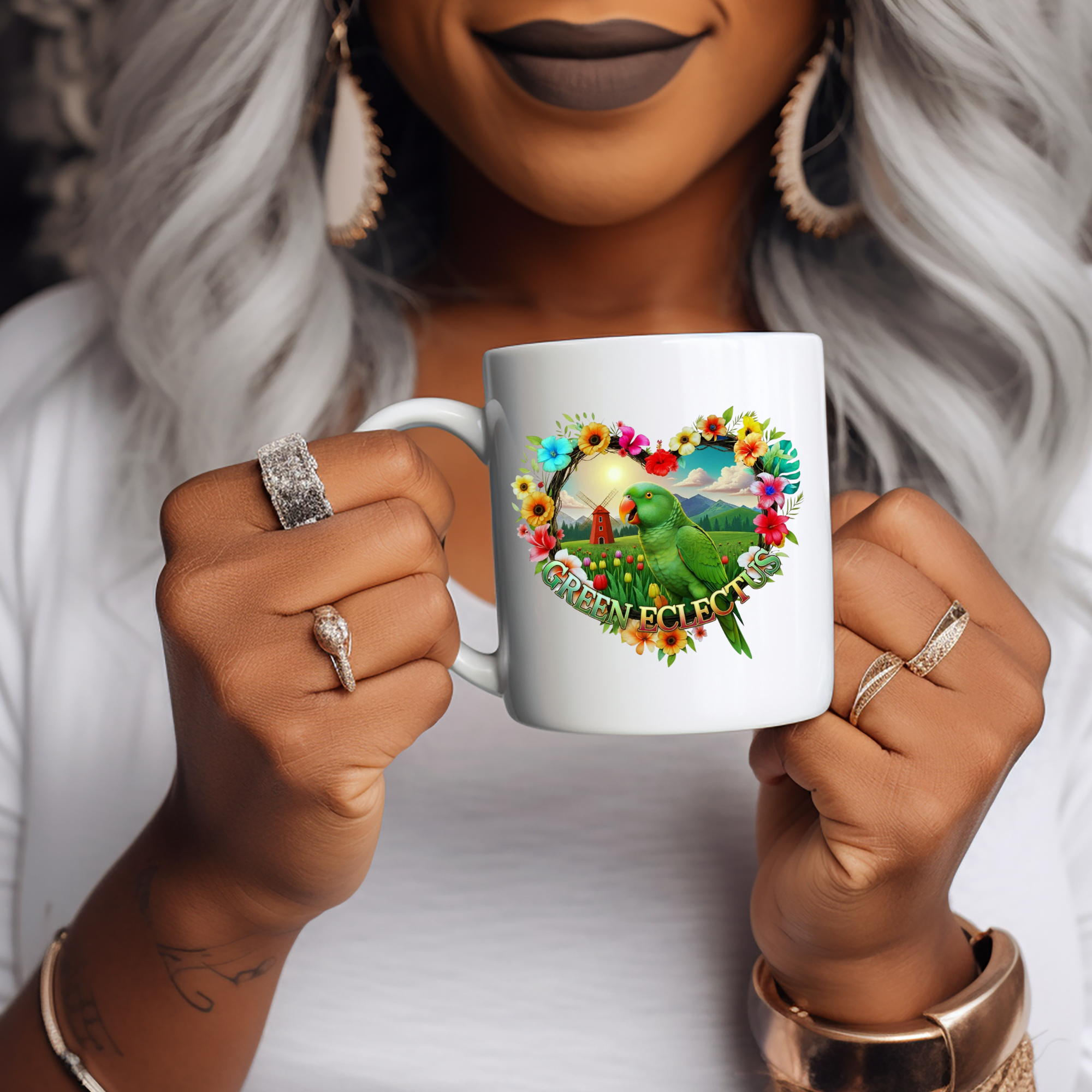 Green Eclectus Heart Design Mug