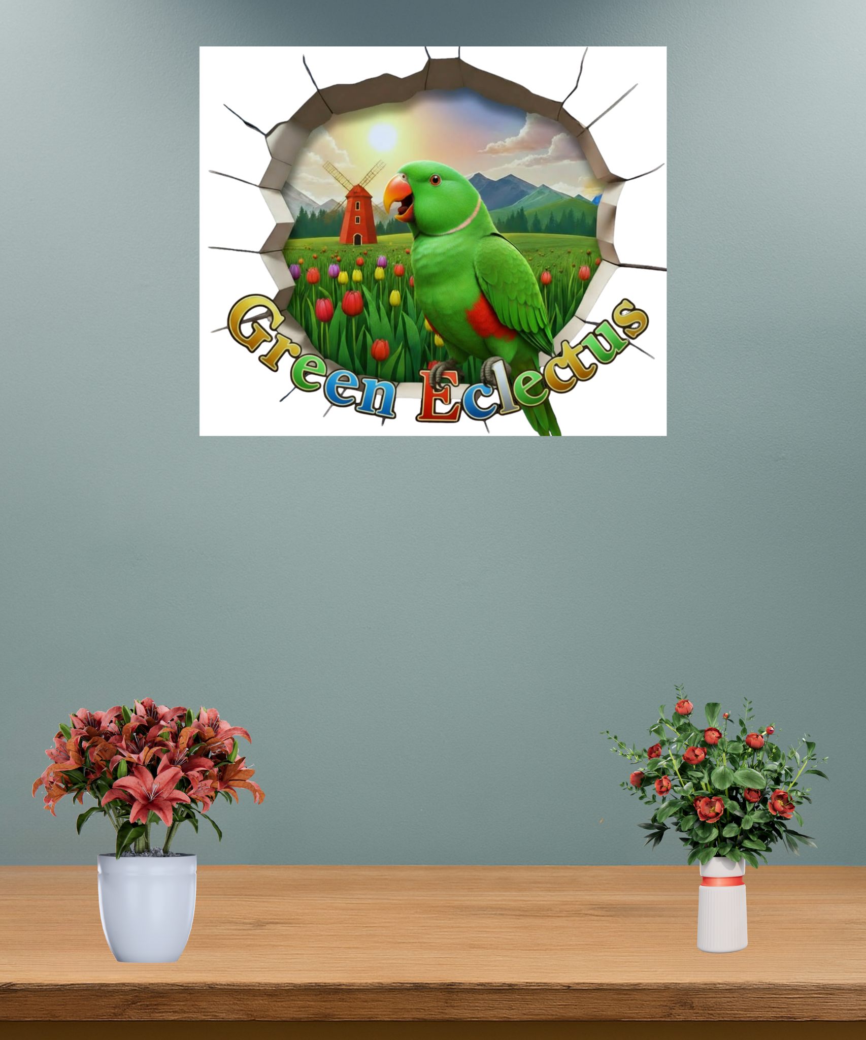 Green Eclectus Breakthrough Wall-Hanging