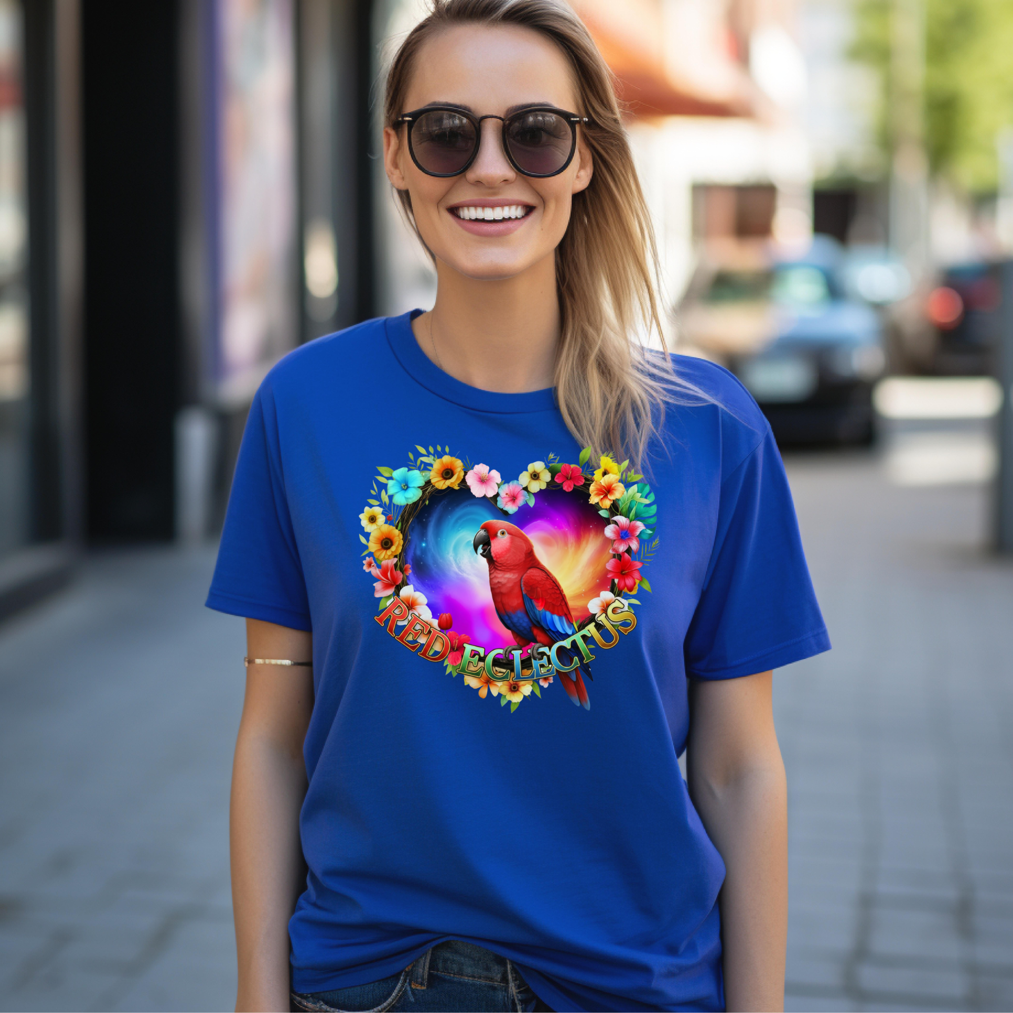 Red Eclectus Galaxy Floral T-Shirt