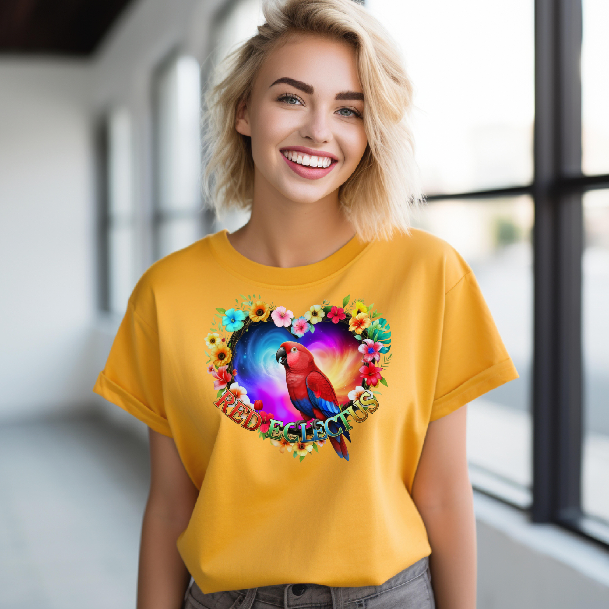 Red Eclectus Galaxy Floral T-Shirt