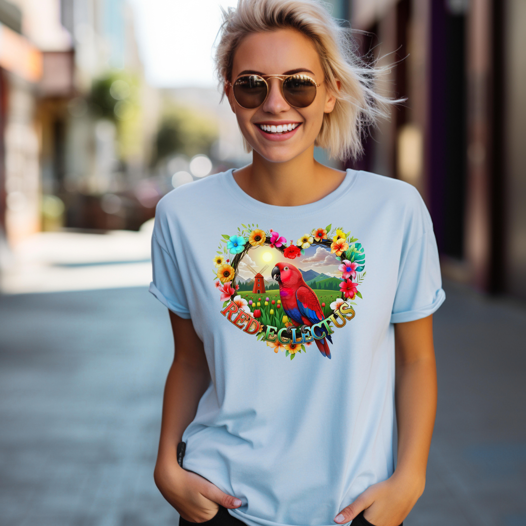 Floral Red Eclectus Scenic T-Shirt