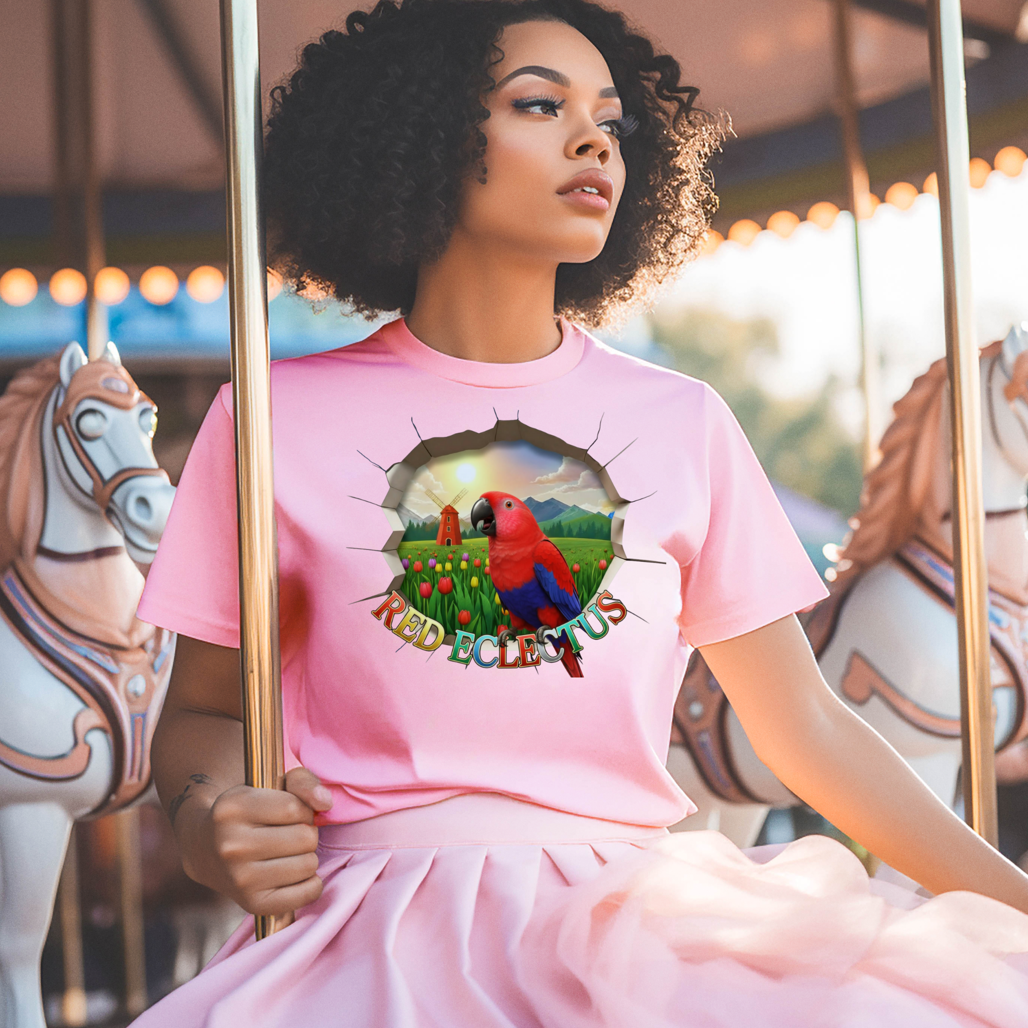 Red Eclectus Windmill Field T‑Shirt