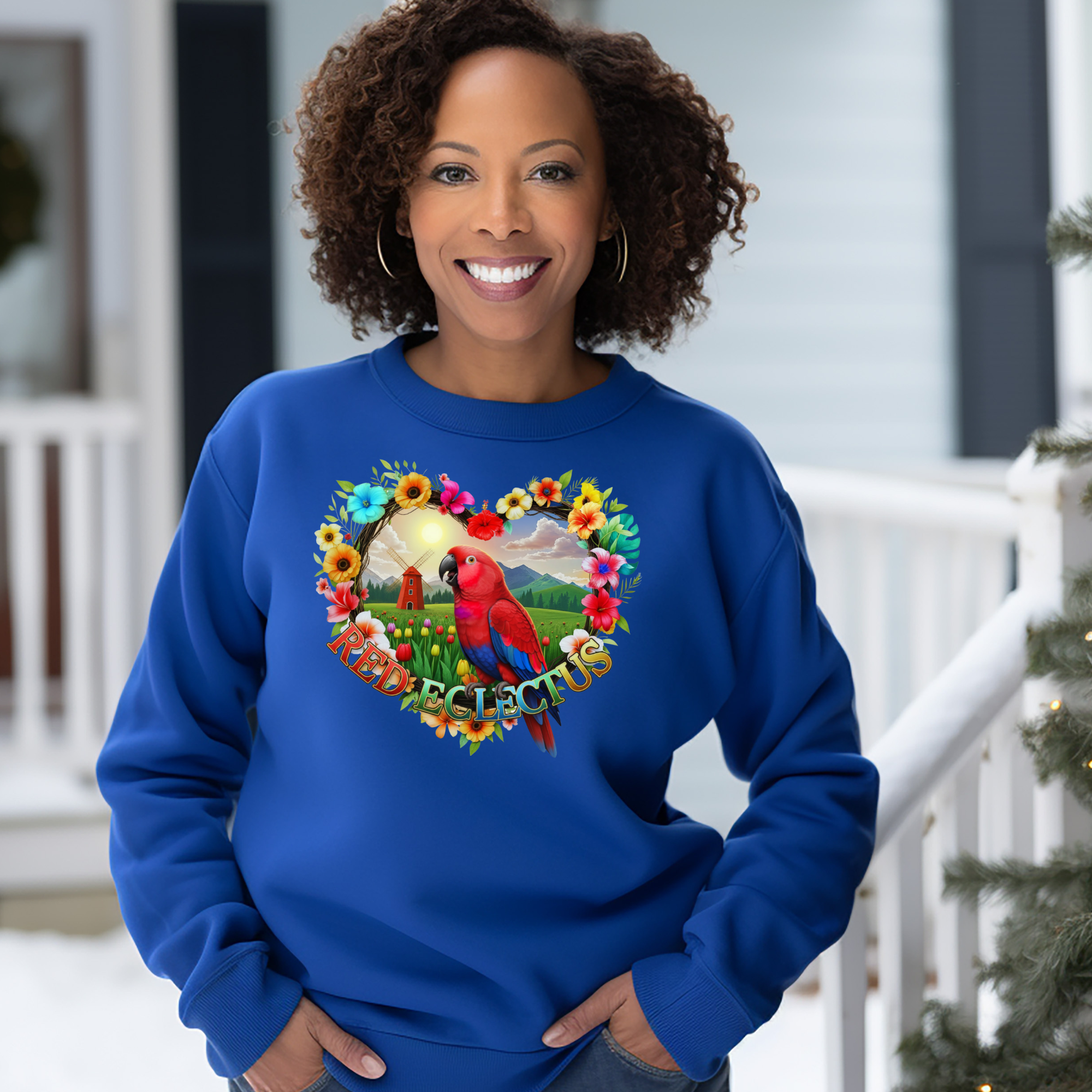 Red Eclectus Floral Sweatshirt