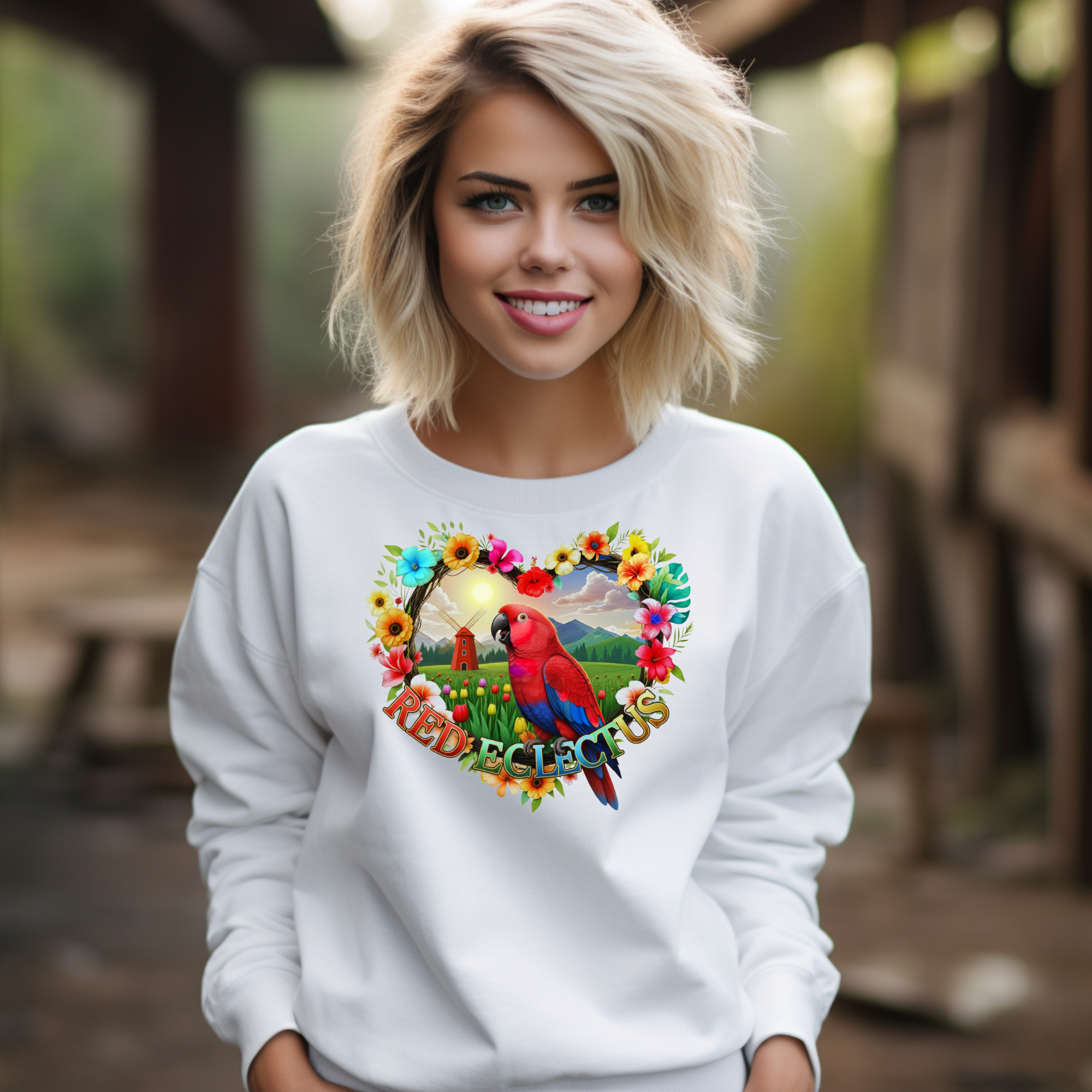 Red Eclectus Floral Sweatshirt