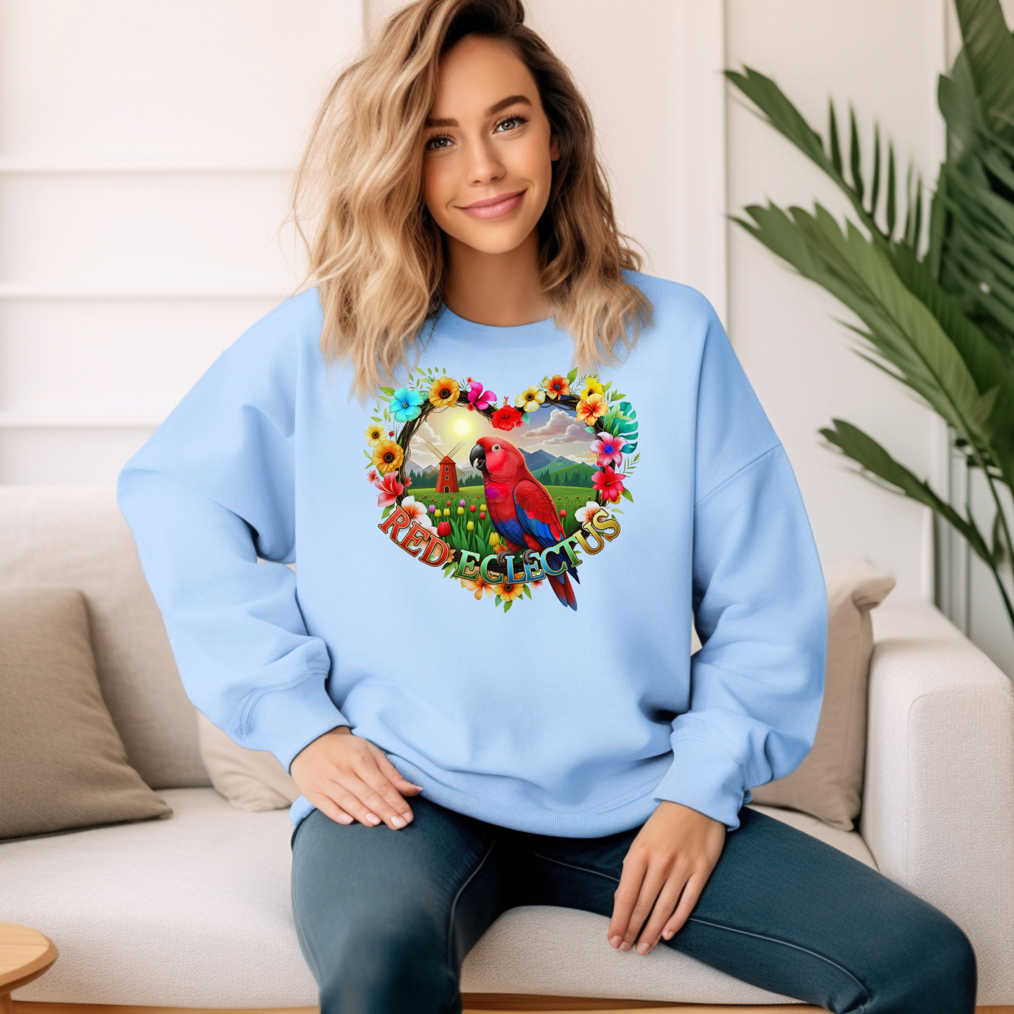 Red Eclectus Floral Sweatshirt