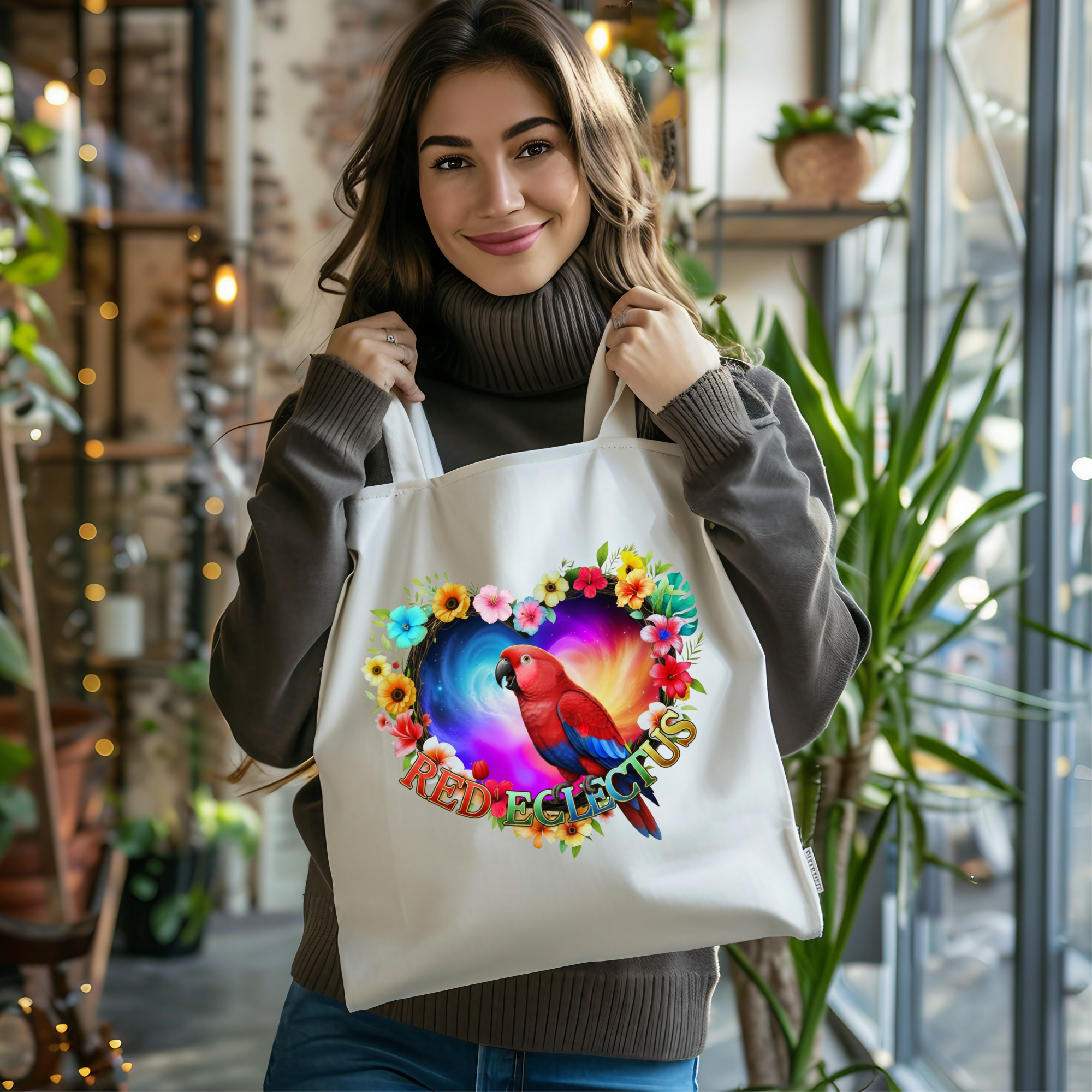 Red Eclectus Colorful Tote Bag