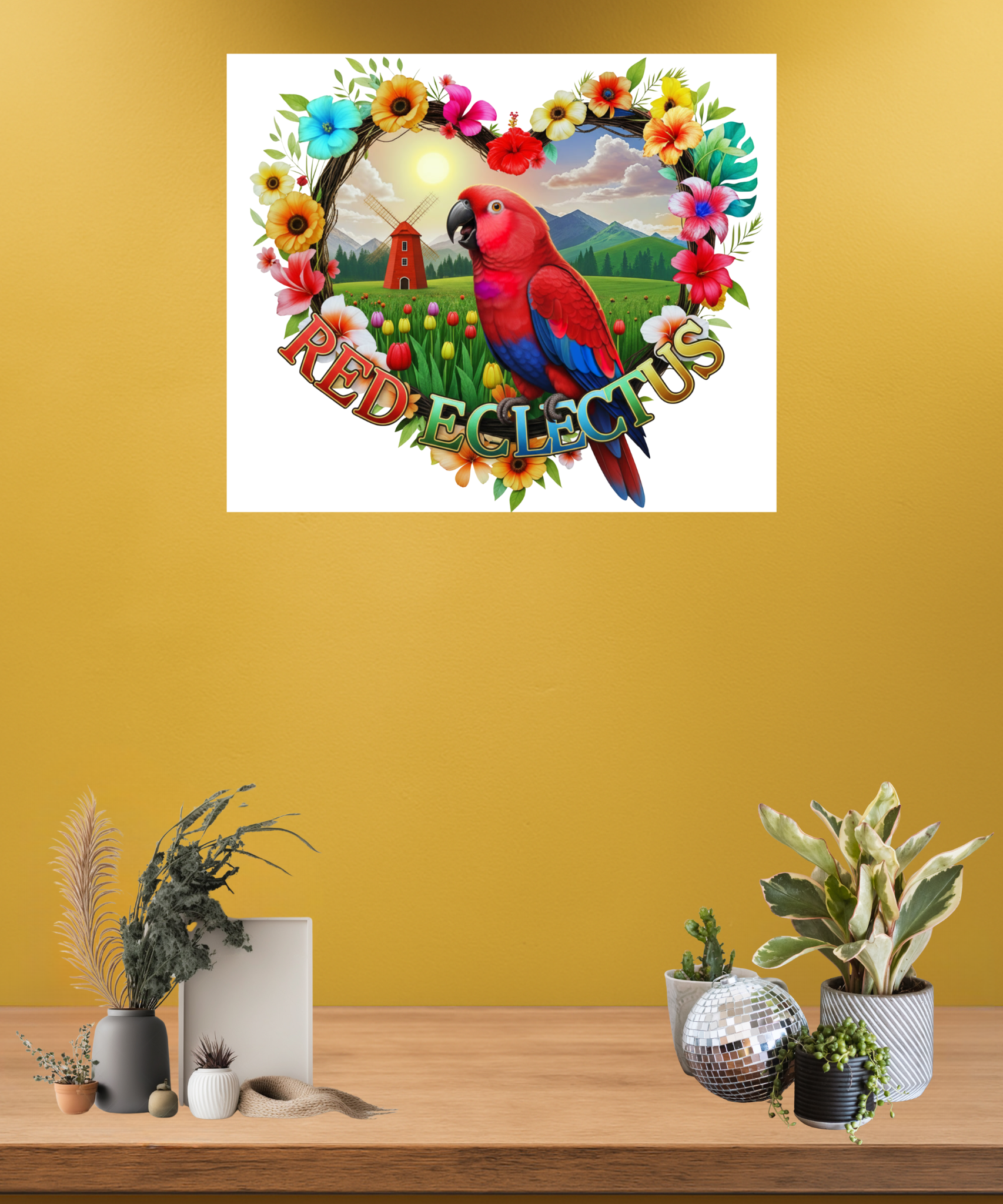 Floral Red Eclectus Wall-Hanging