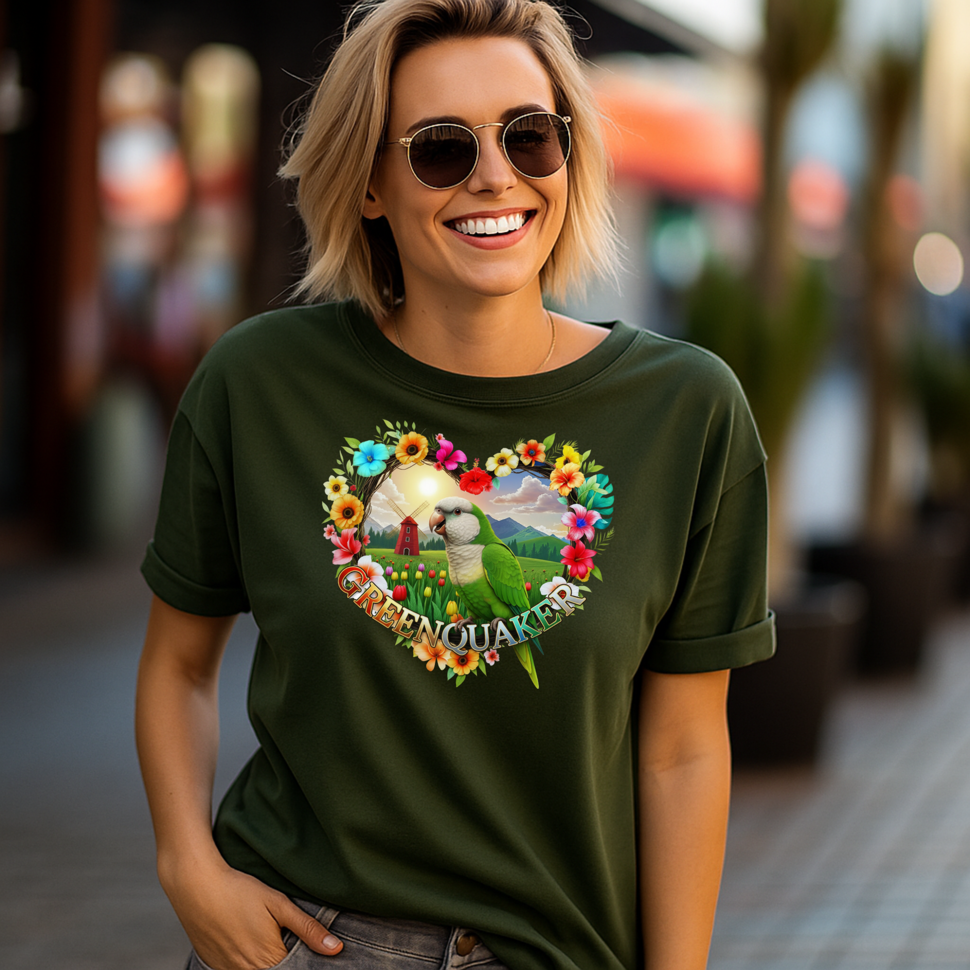 Green Quaker Flower T-Shirt