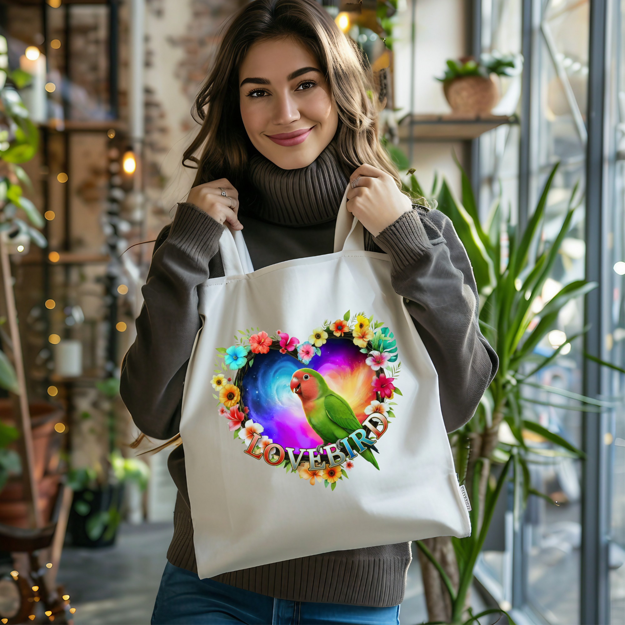 Colorful Lovebird Art Tote Bag