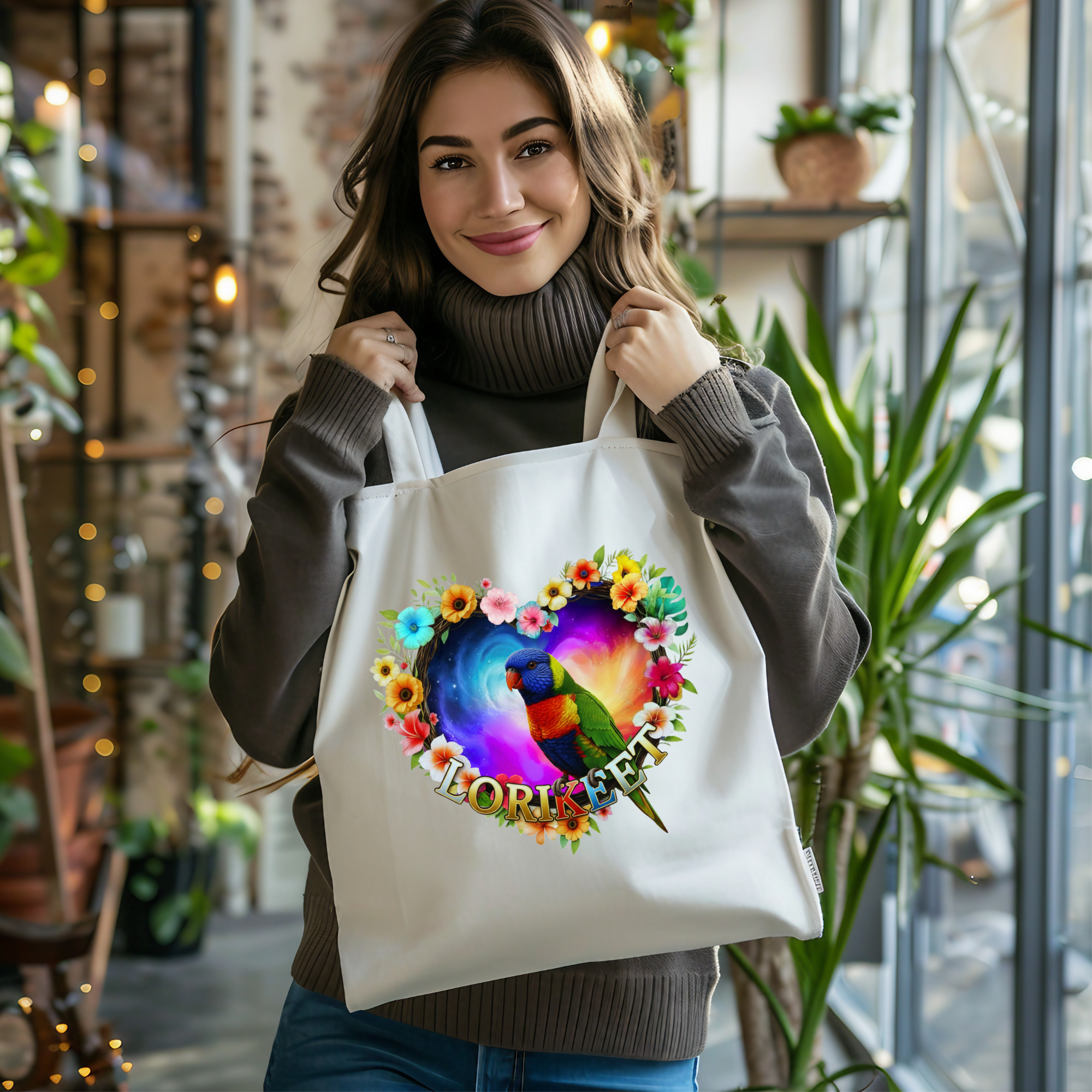 Lorikeet Flower Frame Tote Bag