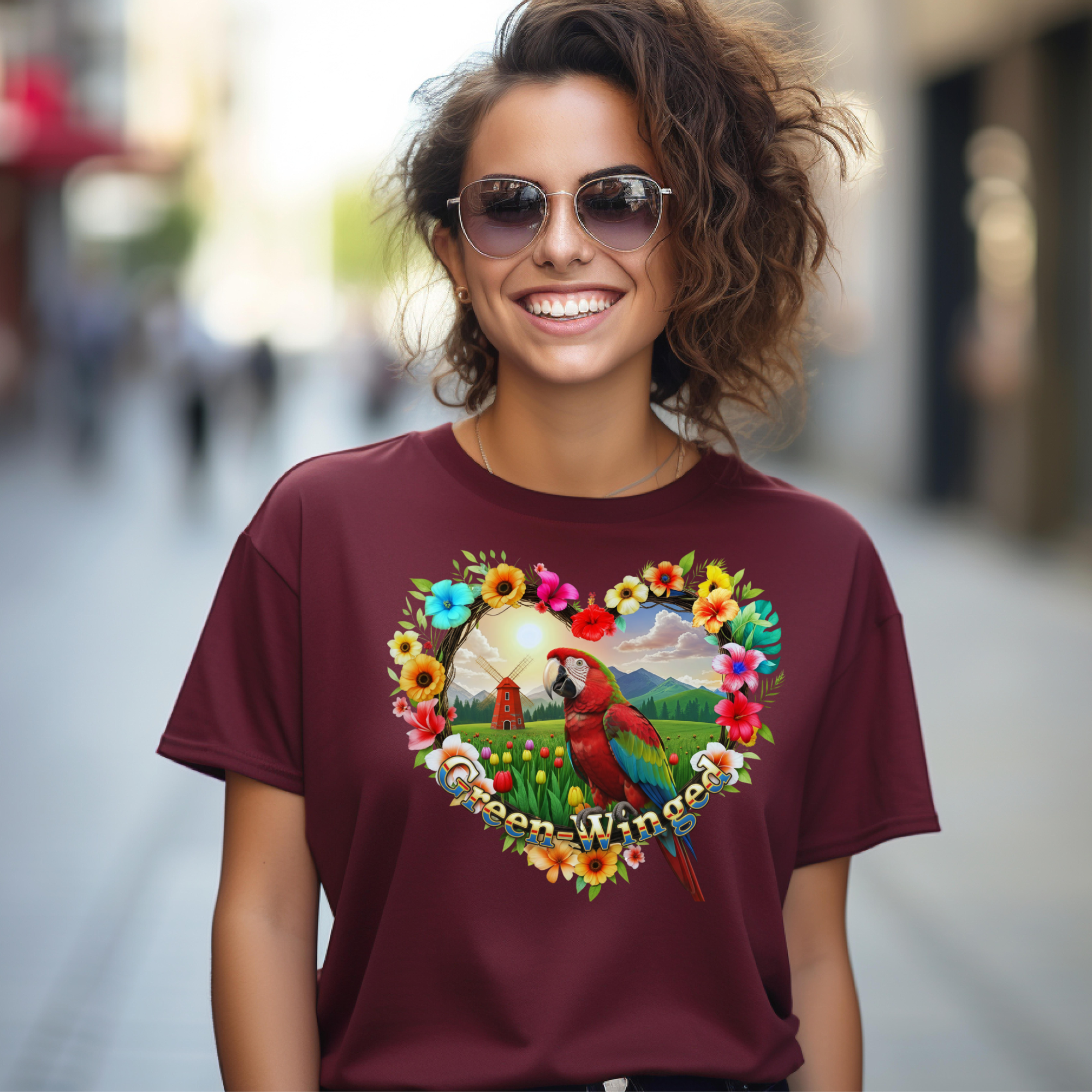 Floral Green Winged T-Shirt