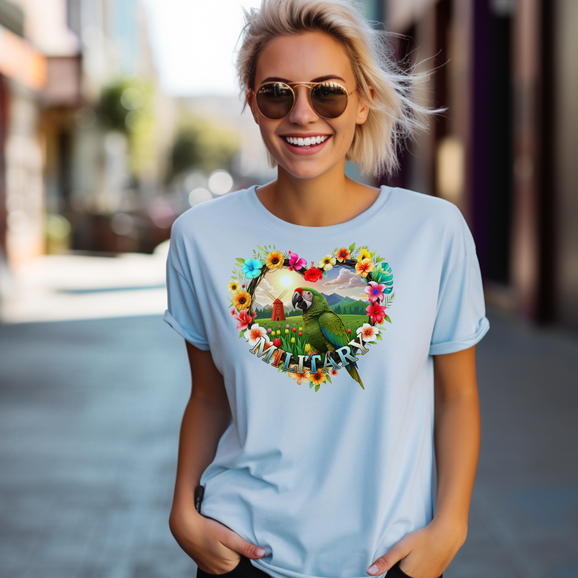 Military Parrot Floral T-Shirt
