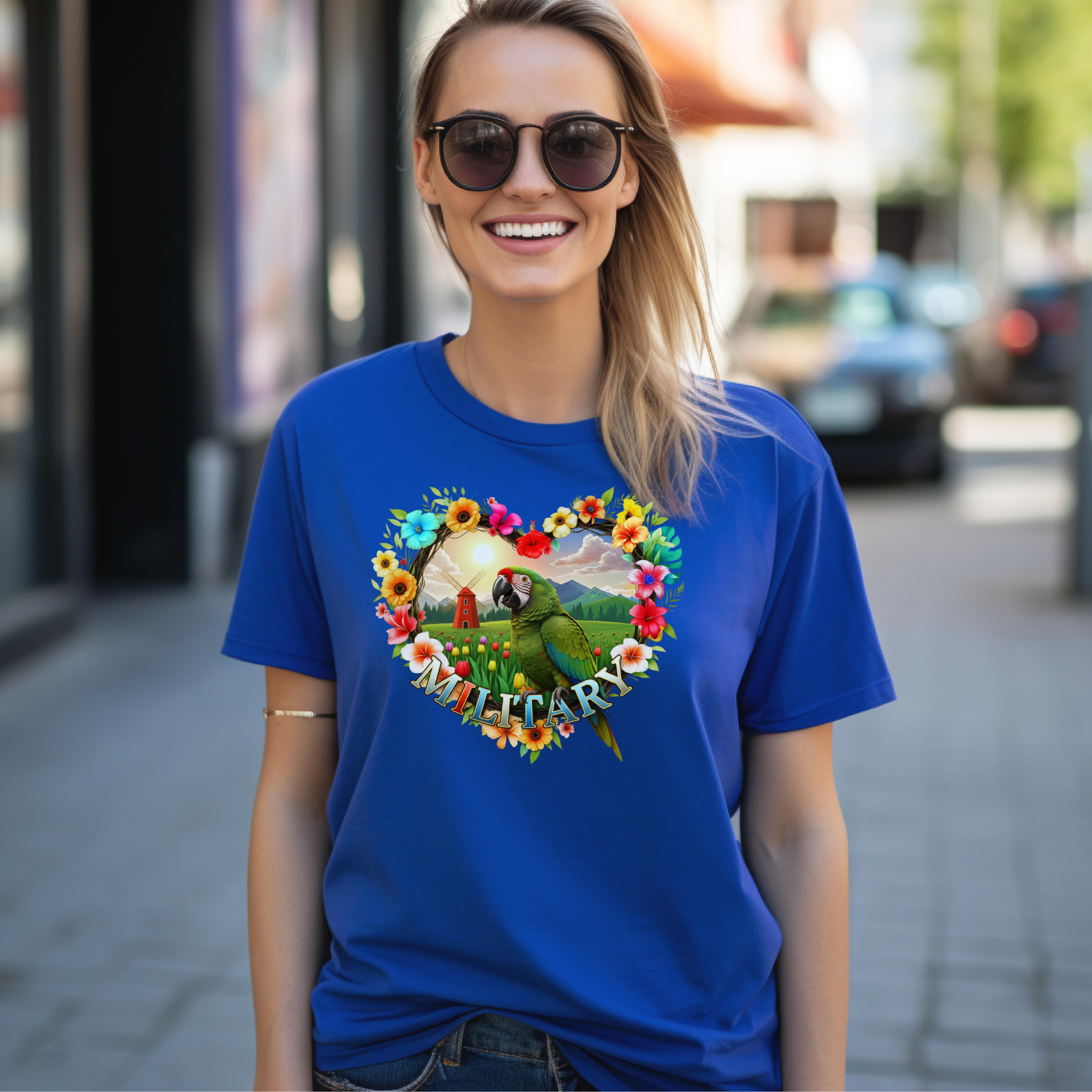 Military Parrot Floral T-Shirt