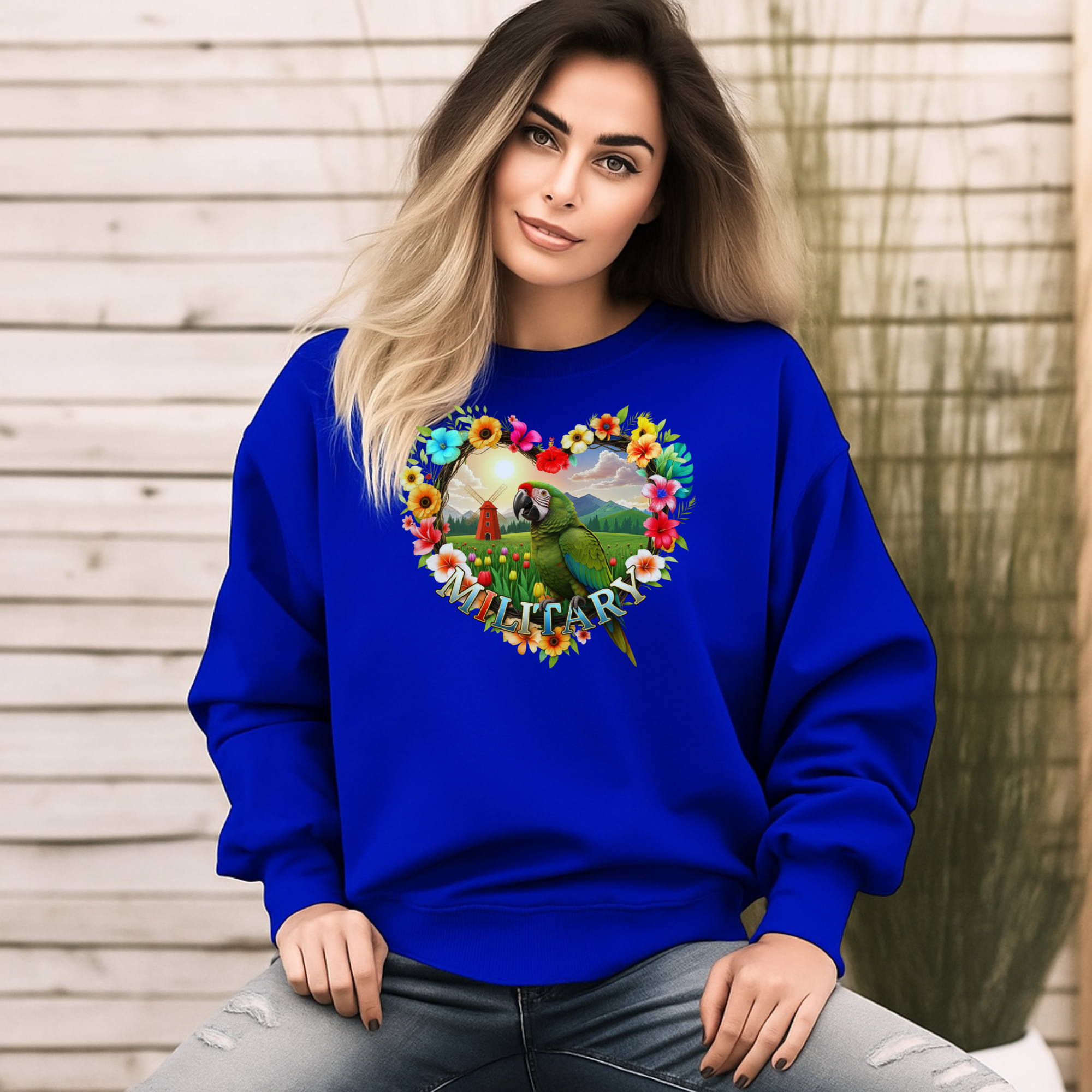 Military Parrot Floral Sweatshirt