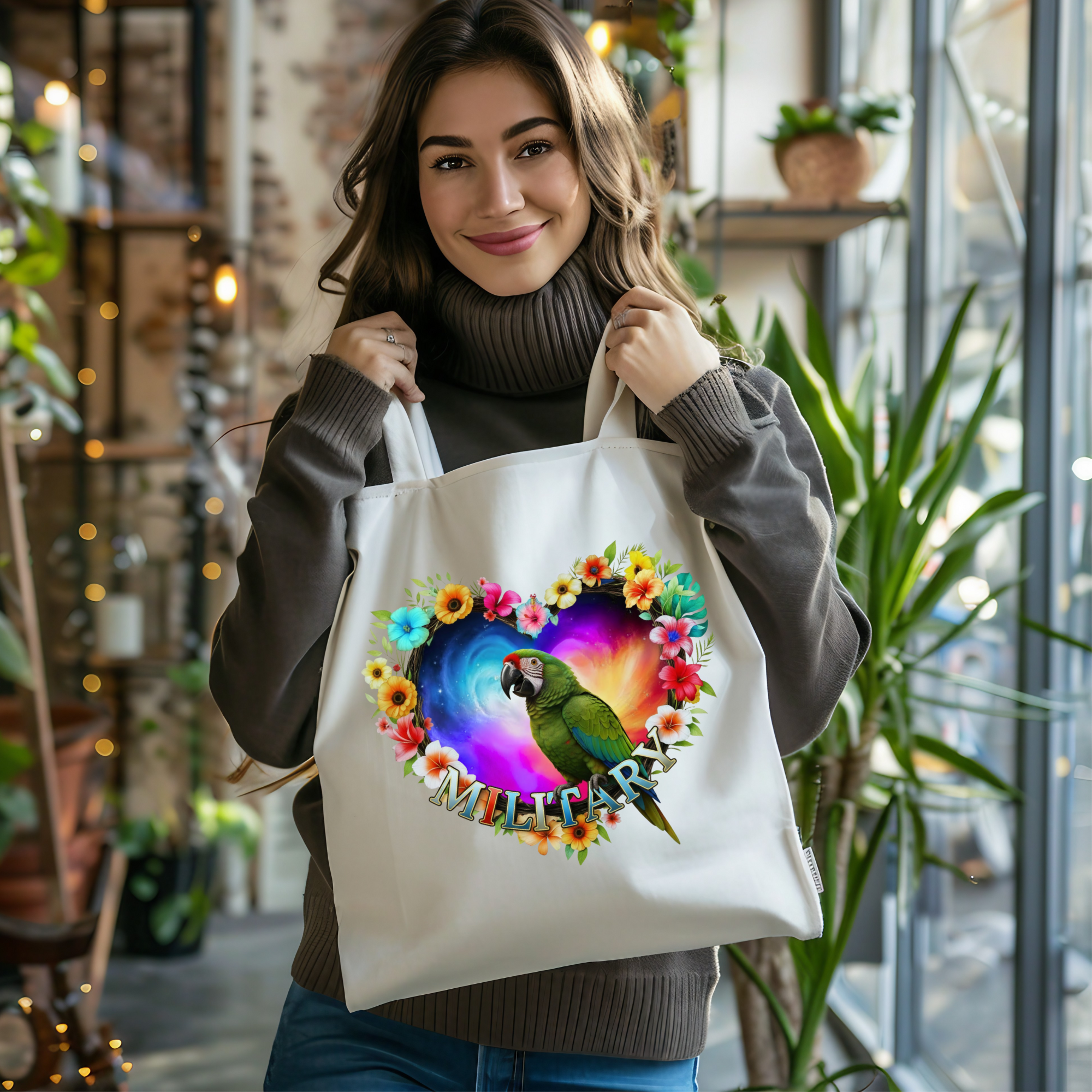 Military Floral Parrot Tote Bag