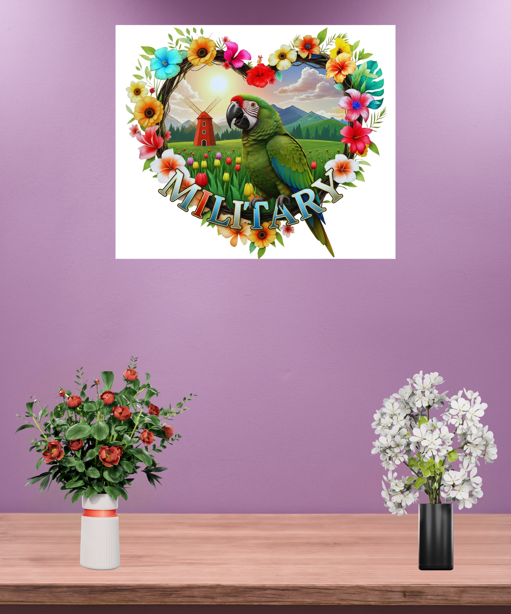 Military Parrot Floral Wall-Hanging