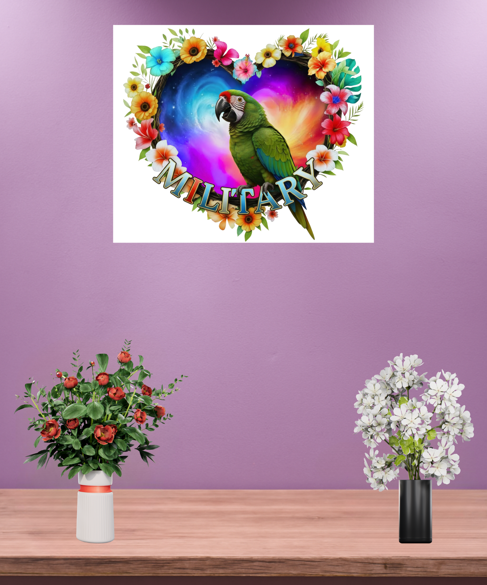 Military Floral Parrot Wall-Hanging