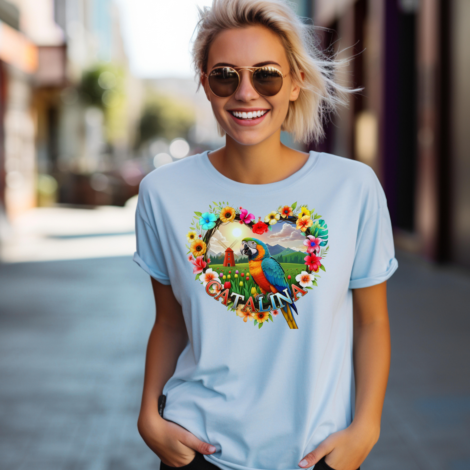 Catalina Macaw Heart Design T-Shirt