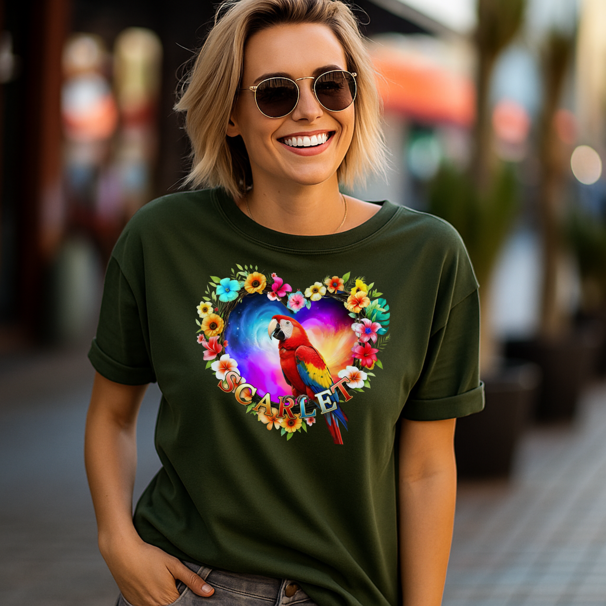 Scarlet Floral Parrot T-Shirt