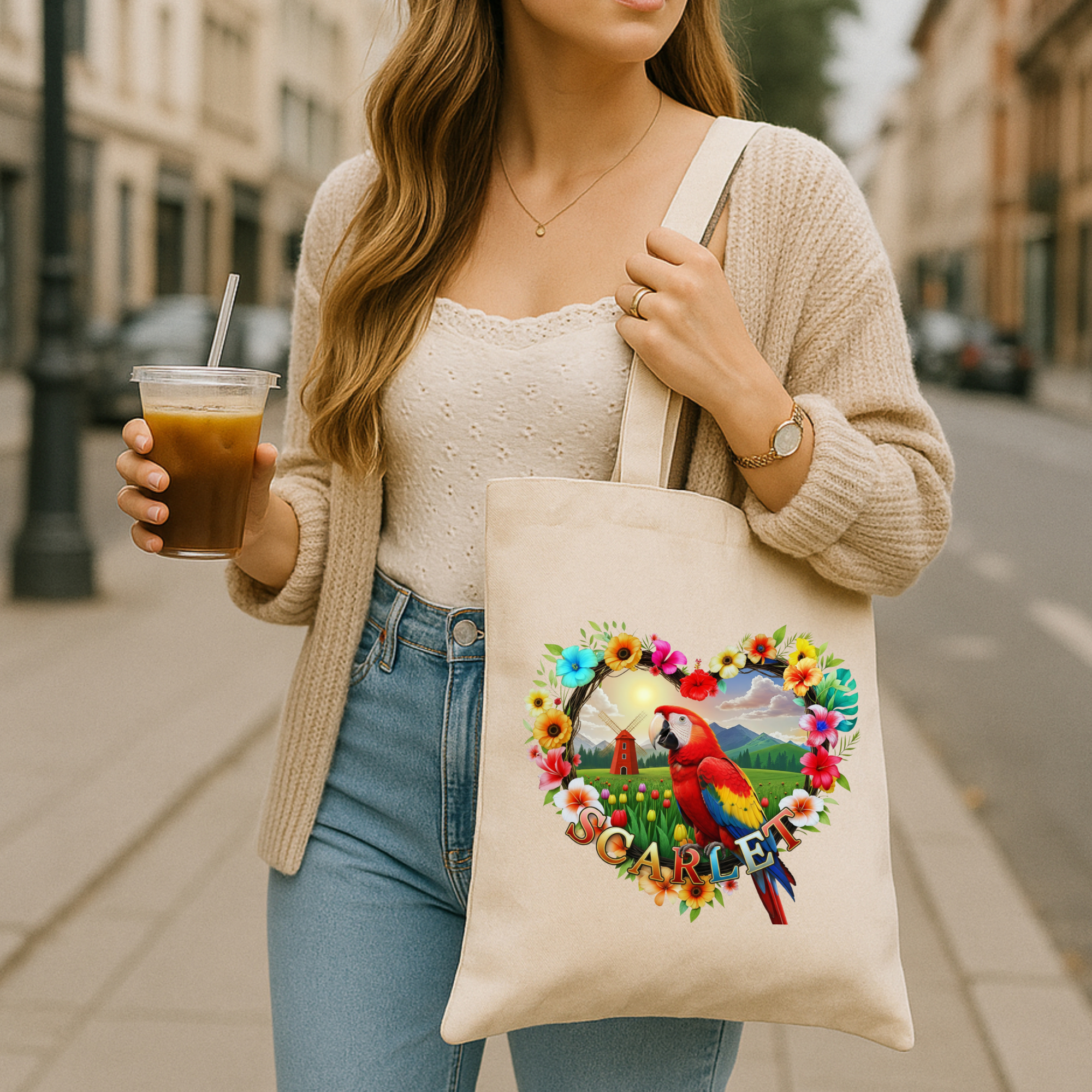 Scarlet Macaw Heart Design Tote Bag