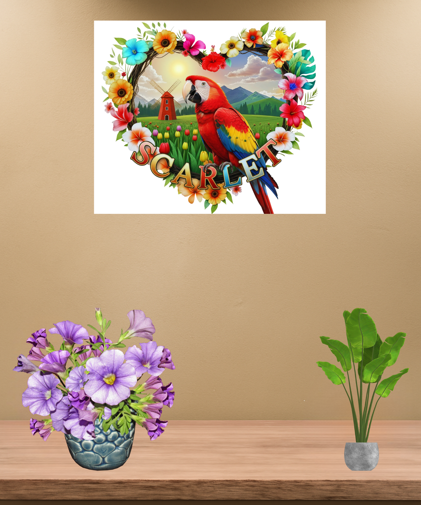 Scarlet Floral Parrot Wall-Hanging