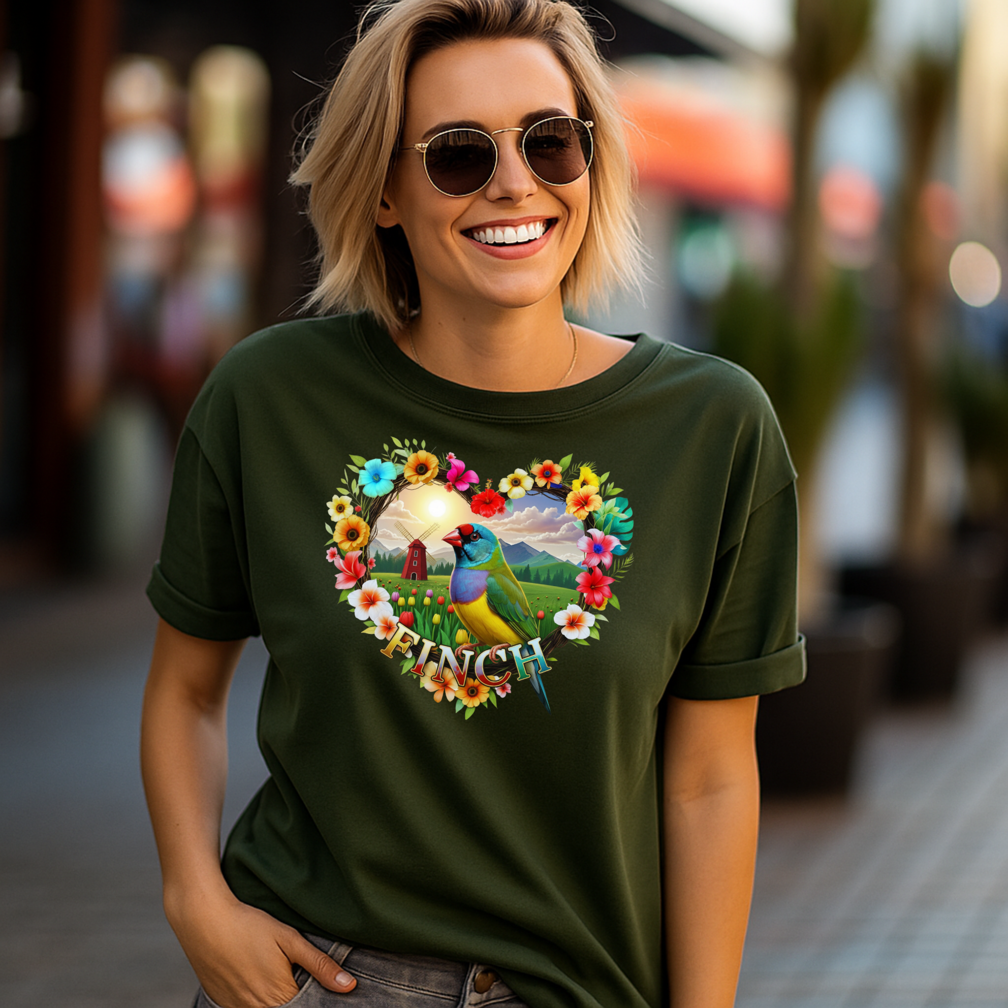 Colorful Finch Art T-Shirt