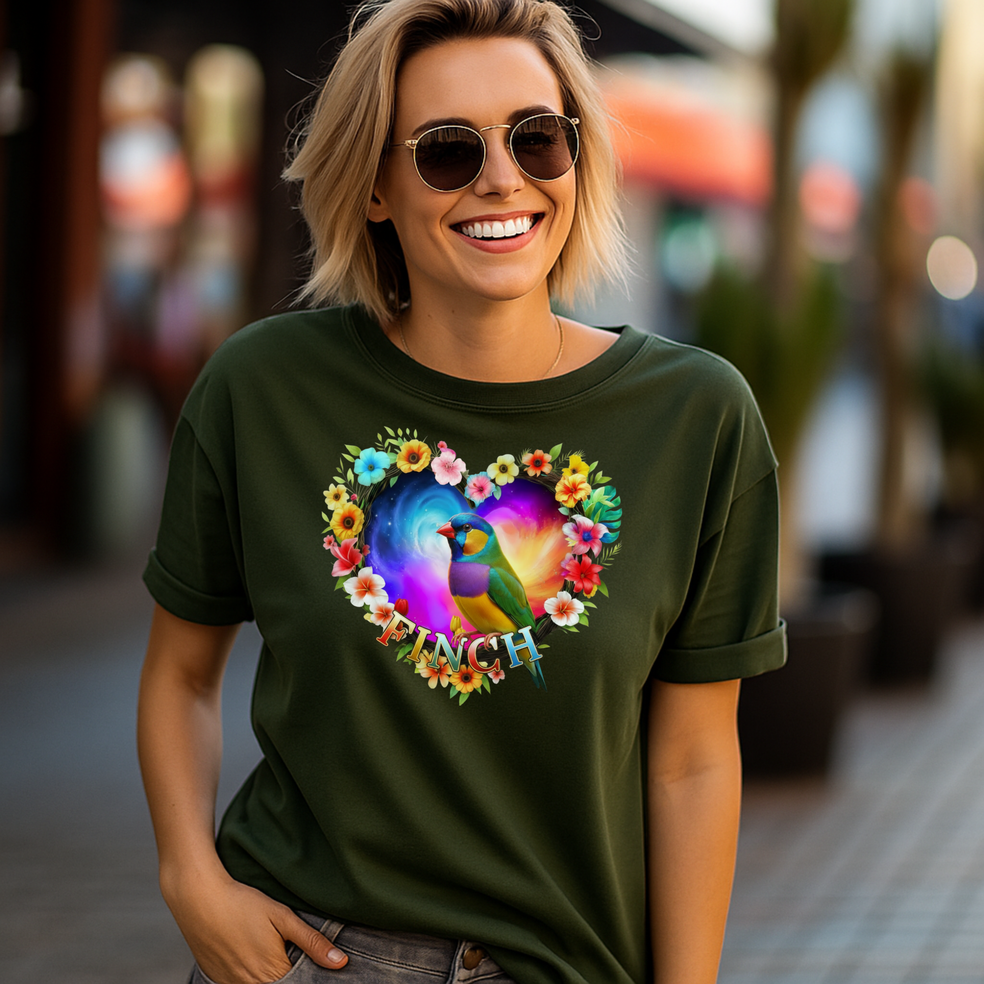 Colorful Finch Art T-Shirt