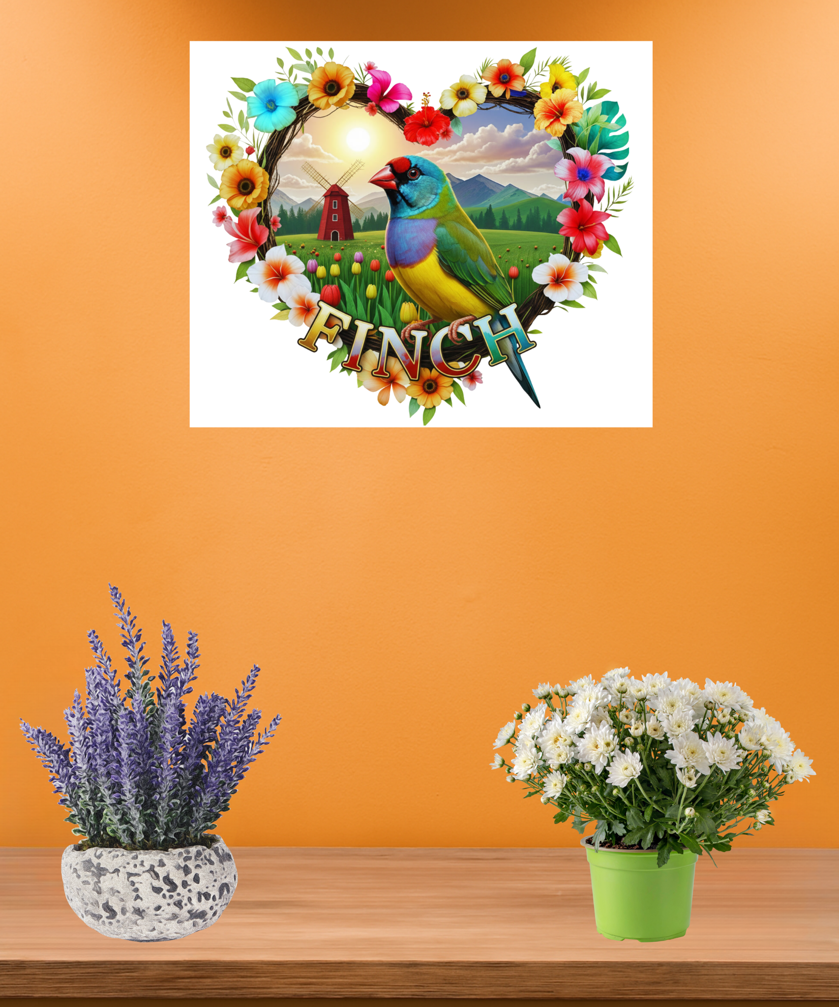 Floral Finch Bird Wall-Hanging