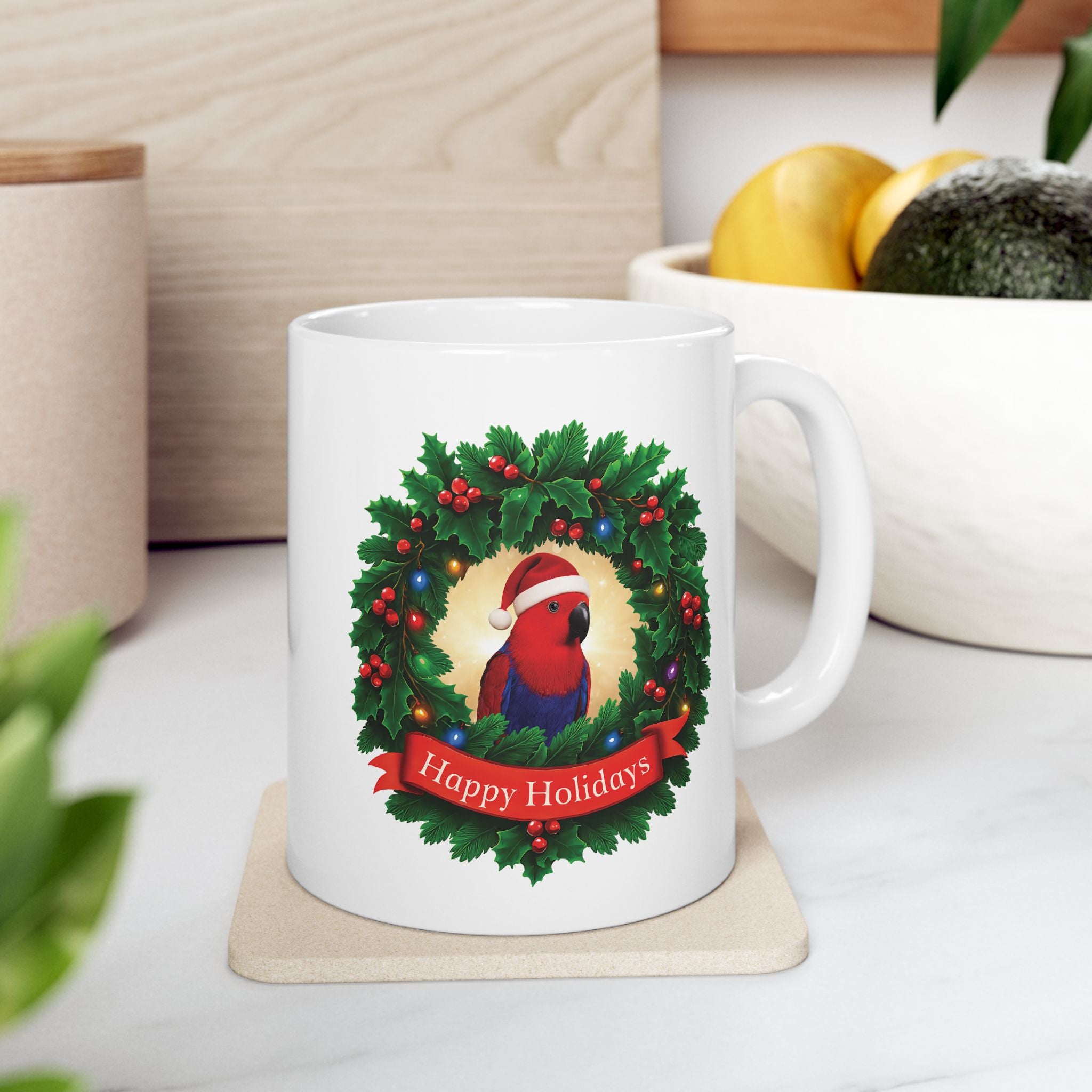 Christmas Happy Holidays Red Eclectus Mug