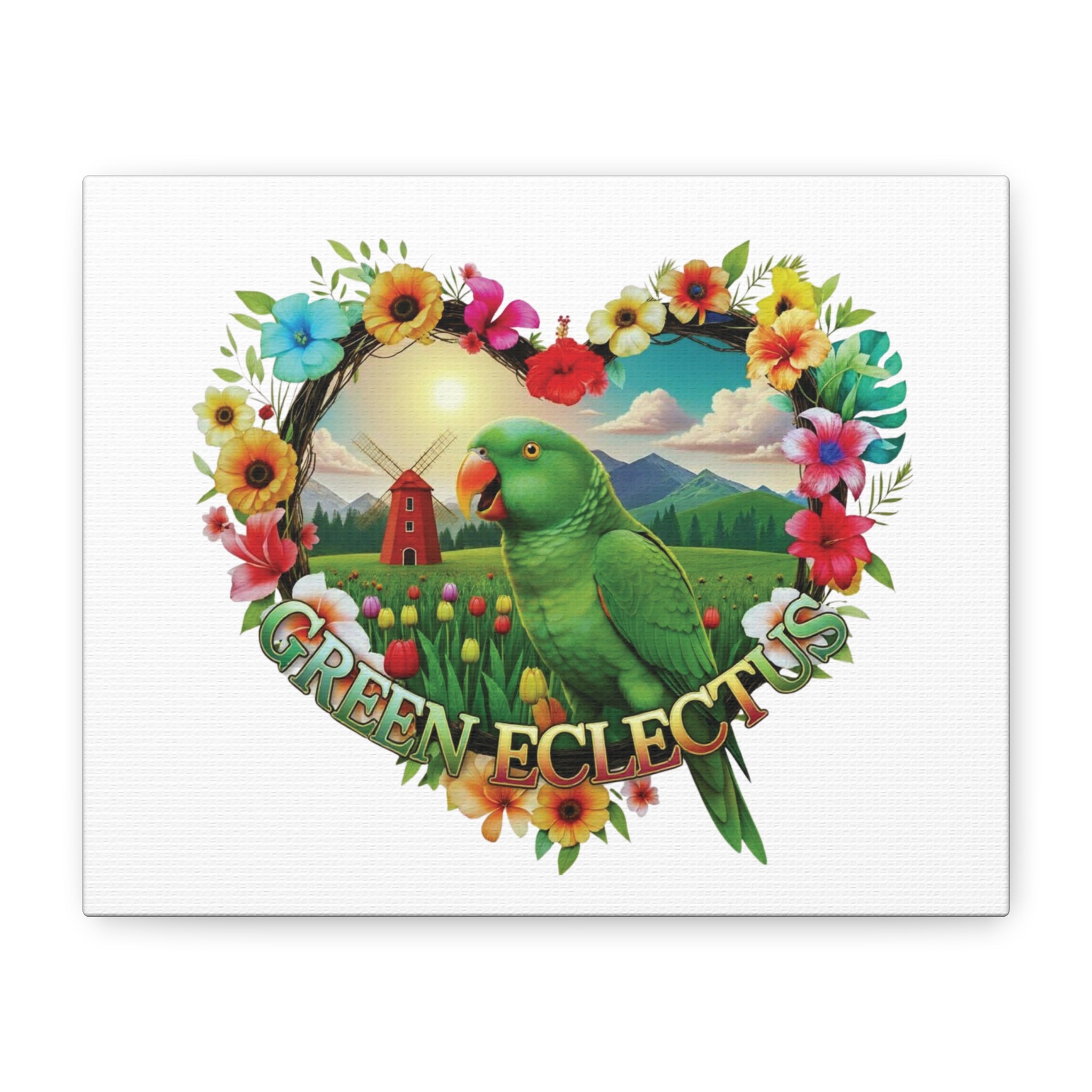 Green Eclectus Floral Heart Wall Hanging