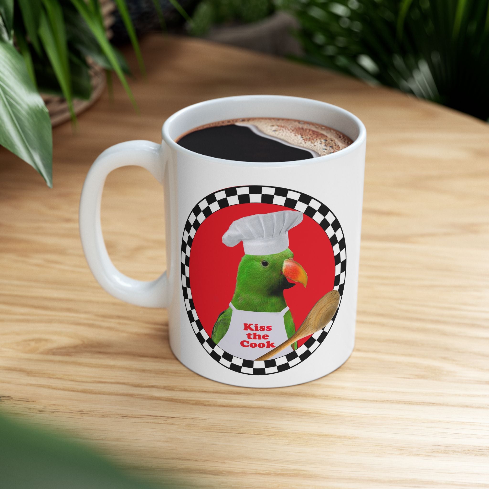 Kiss The Cook Spoon Green Eclectus Mug