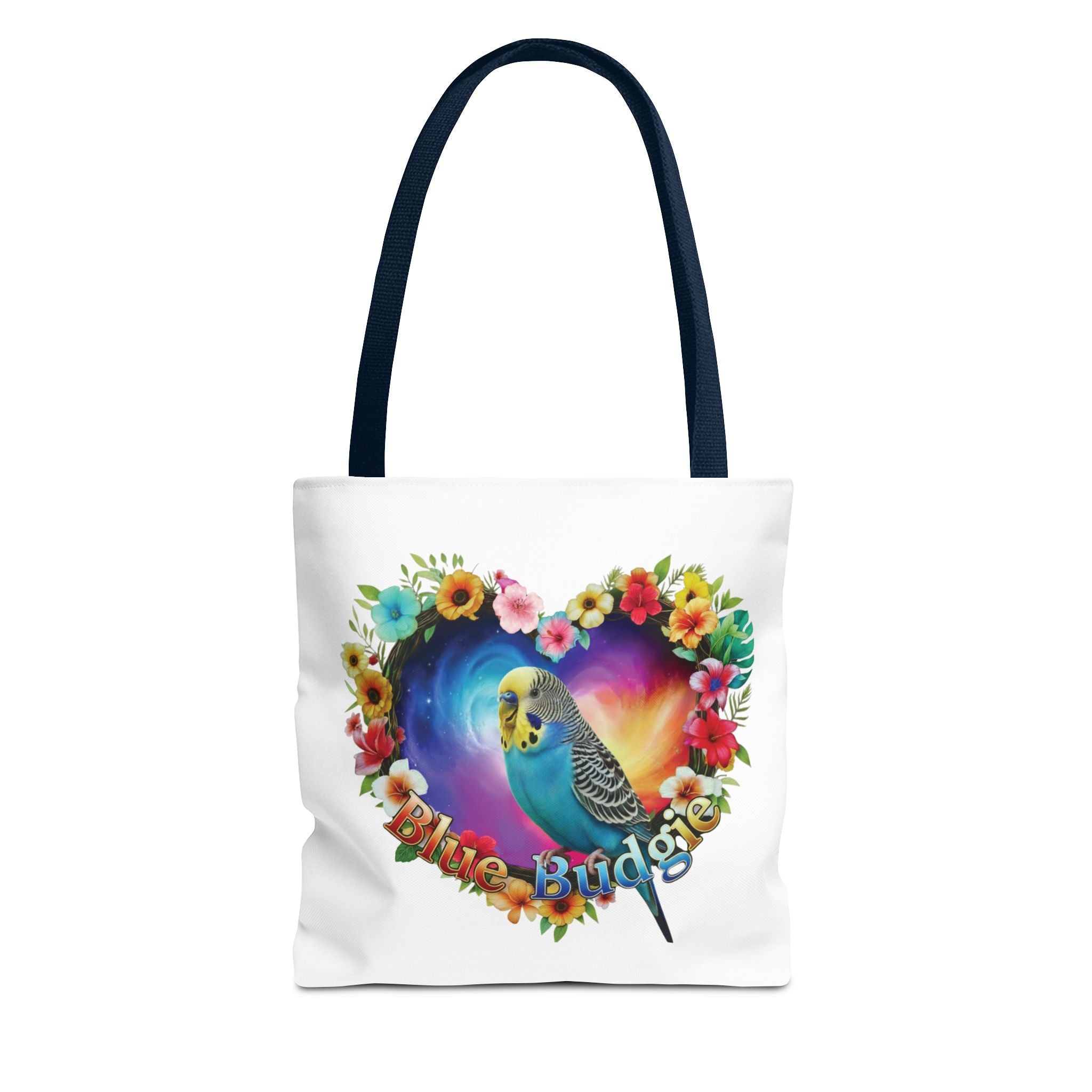 Blue Budgie Floral Heart Tote Bag