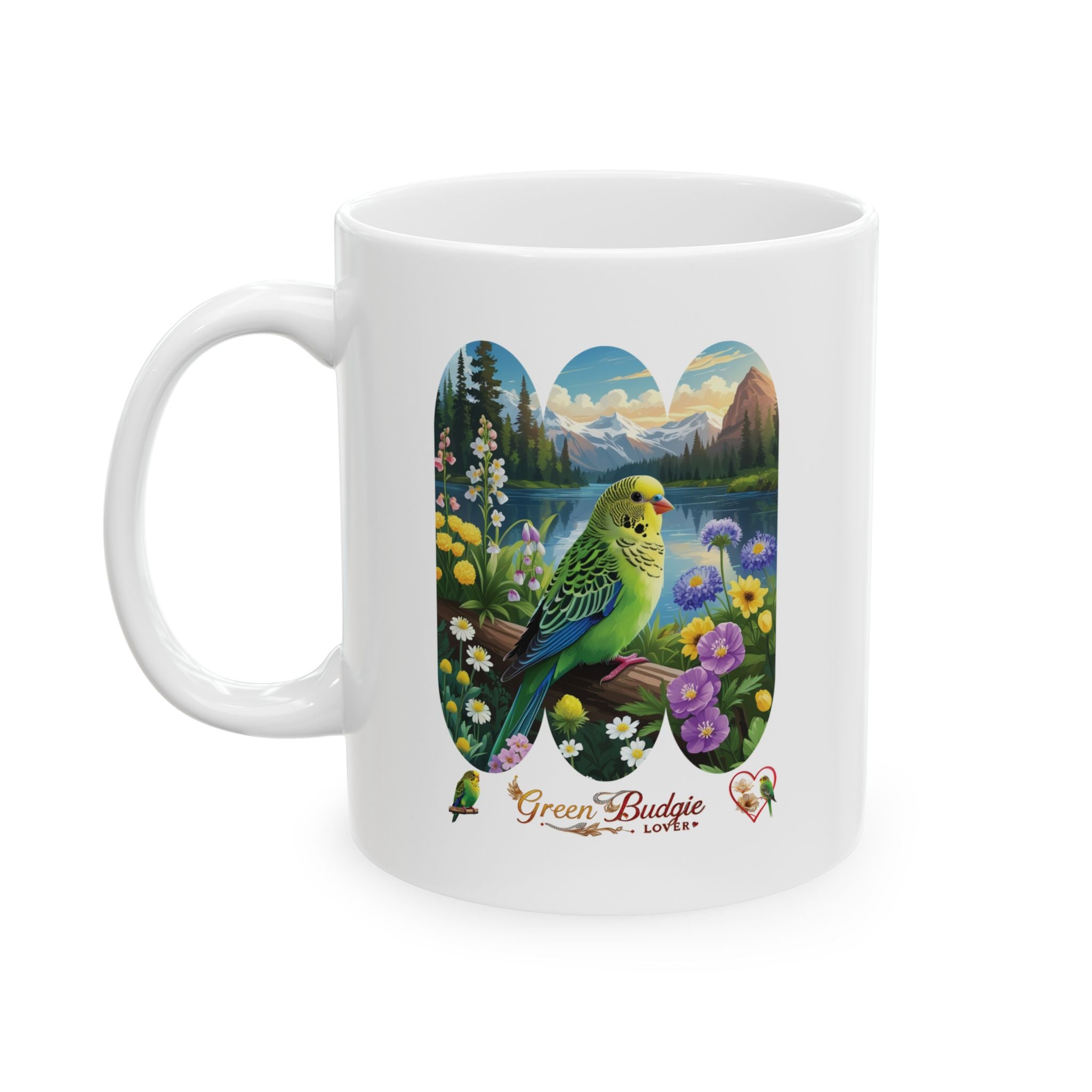 Green Budgie Lover Lake Mug
