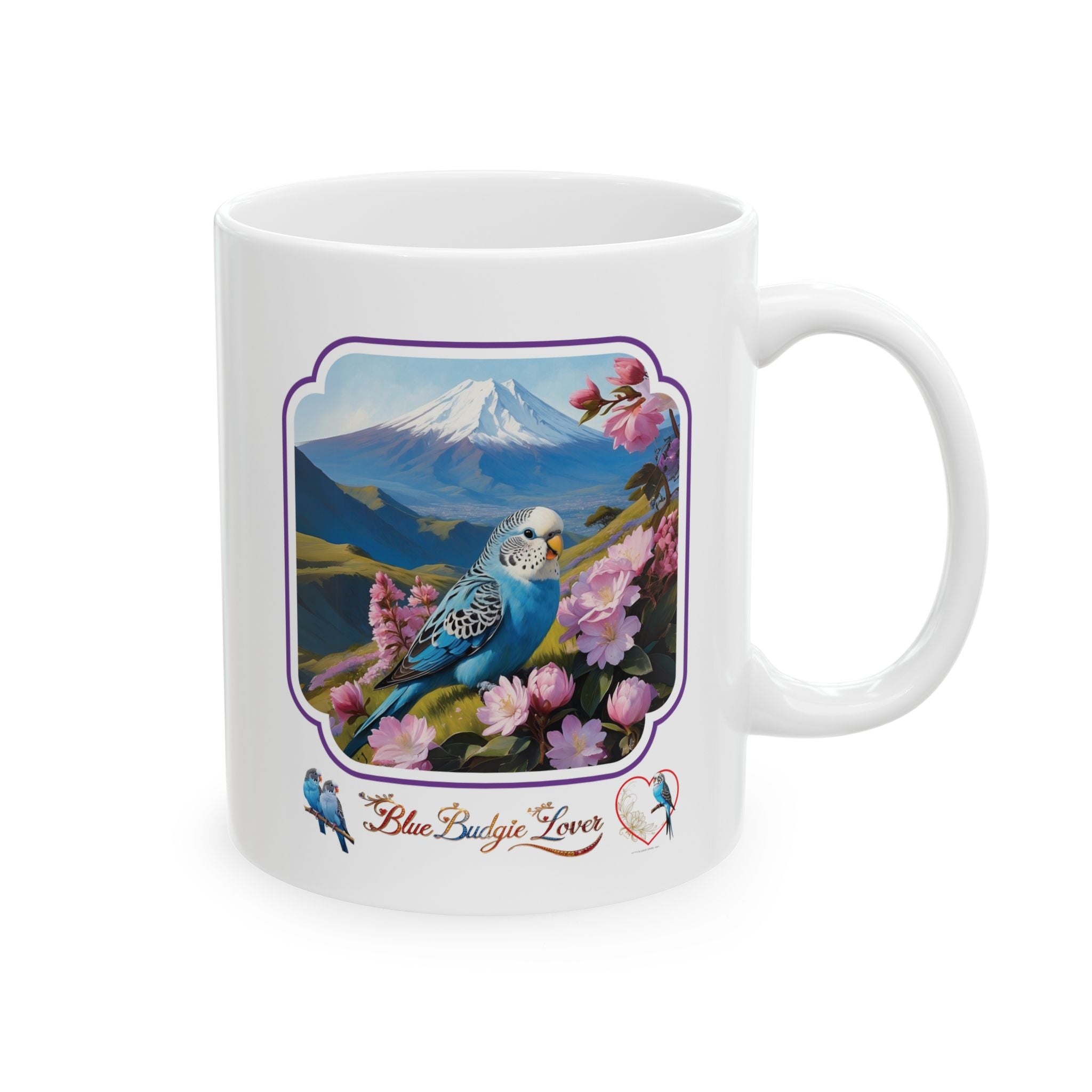 Blue Budgie Lover Mountain Floral Mug