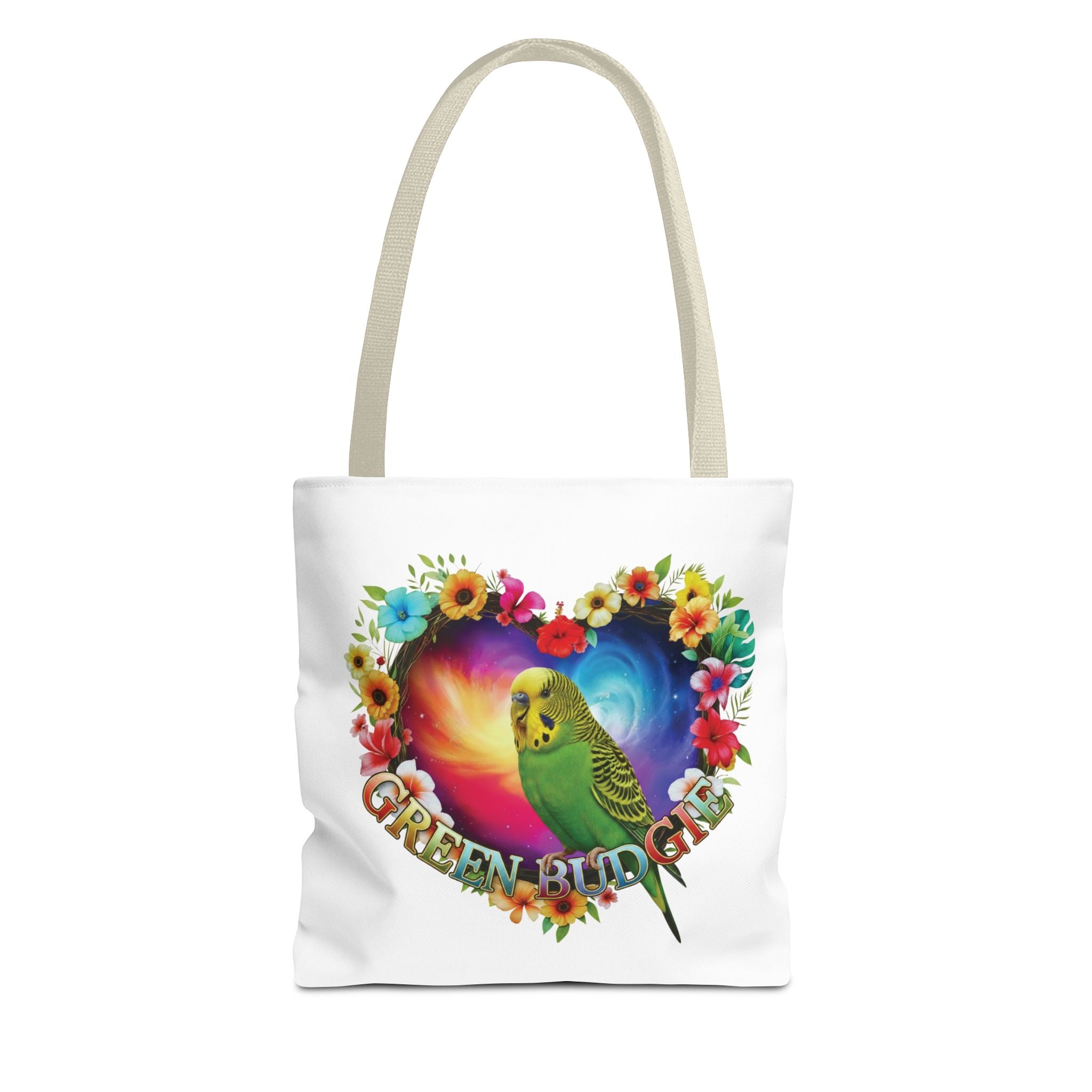 Green Budgie Floral Heart Tote Bag