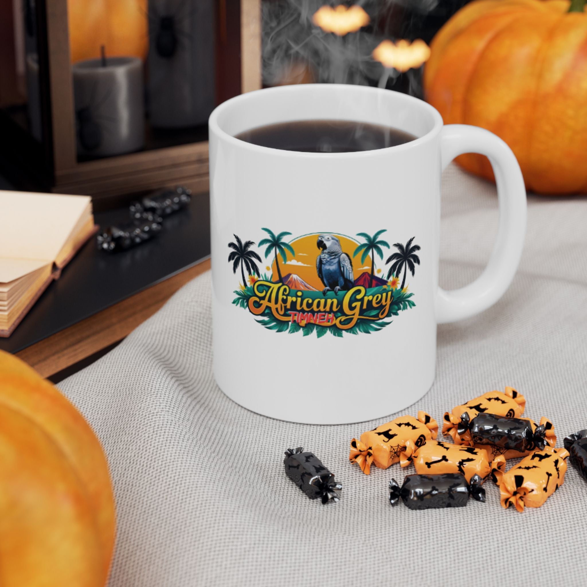 African Grey Timneh Palm Tree Mug