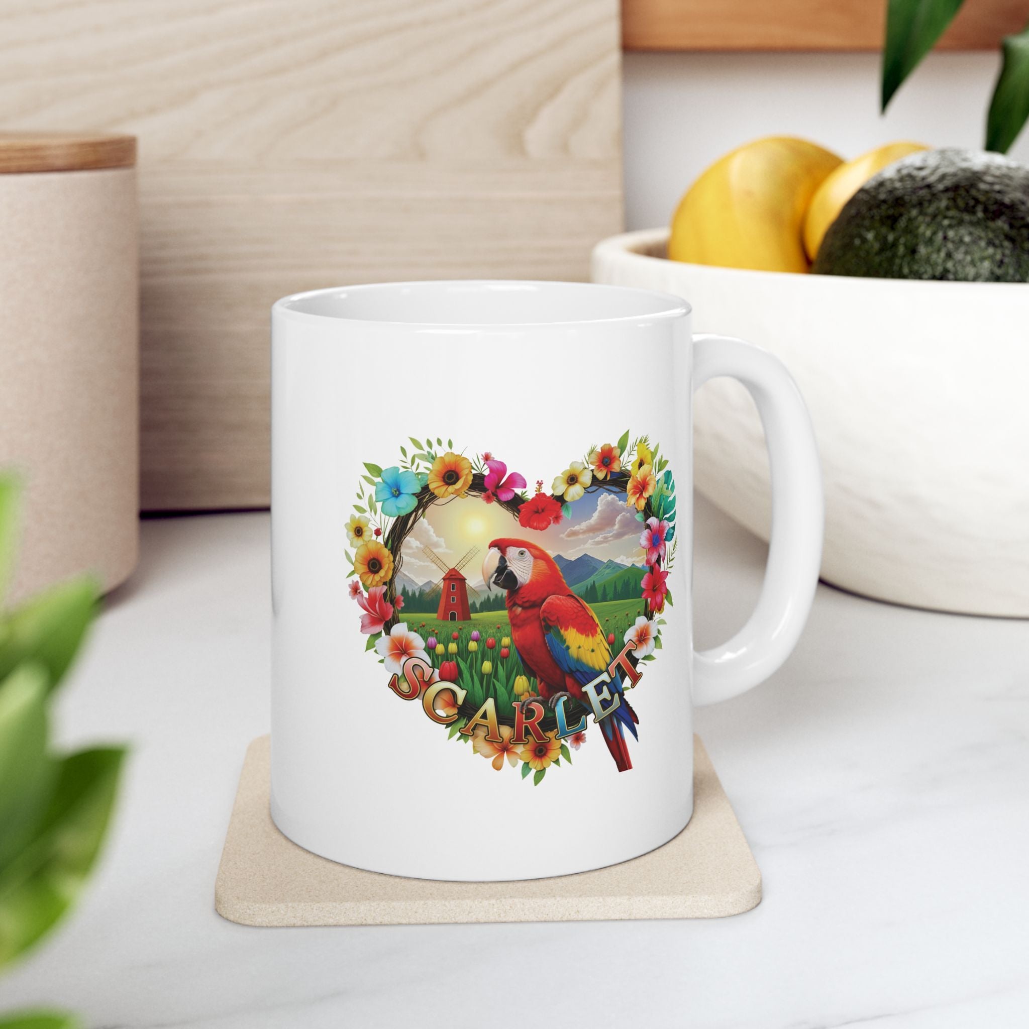 Scarlet Parrot Floral Mug