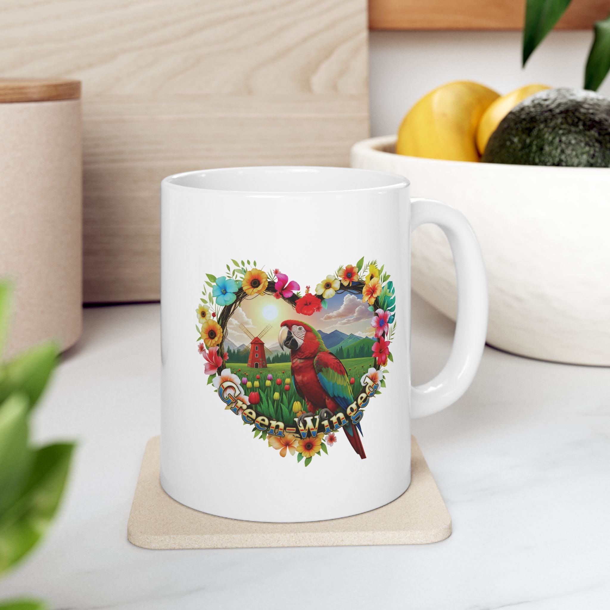 Green Winged Floral Mug