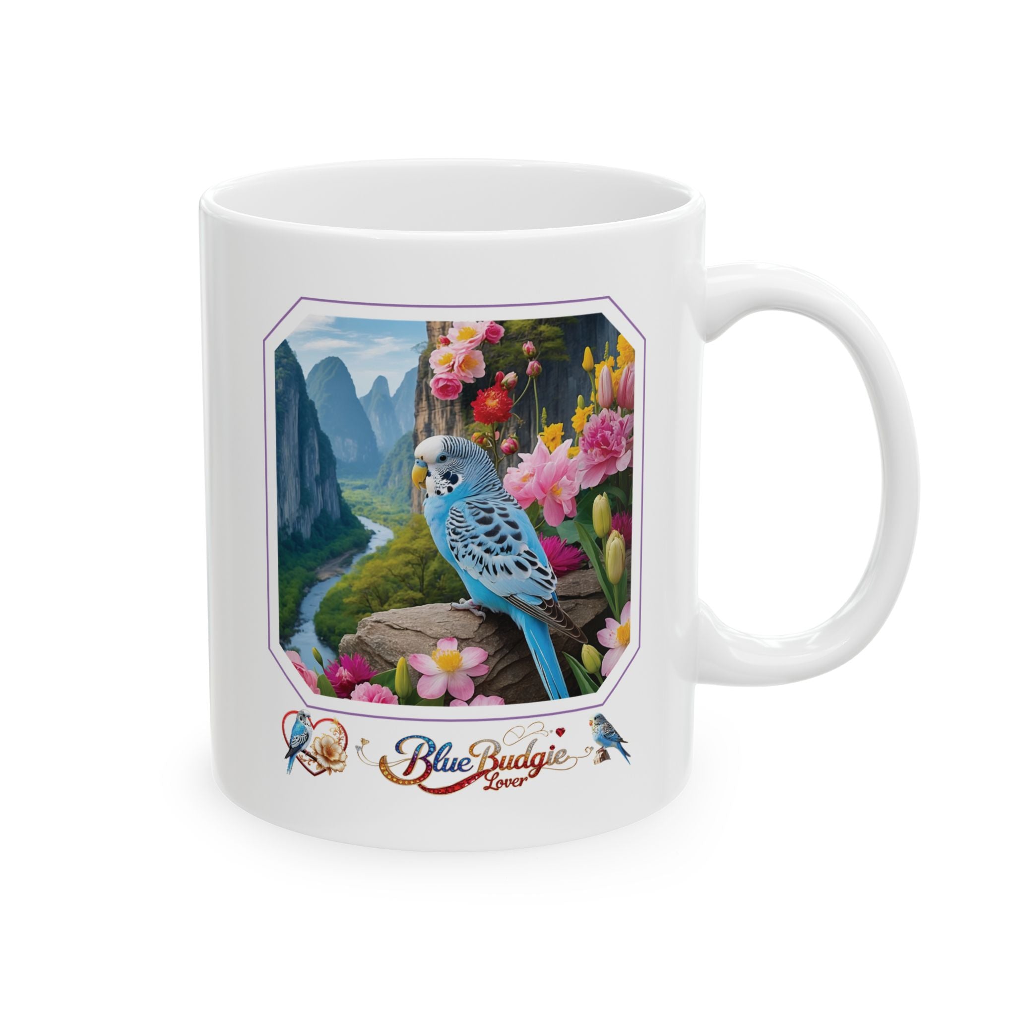 Blue Budgie Lover Mountain Valley Mug